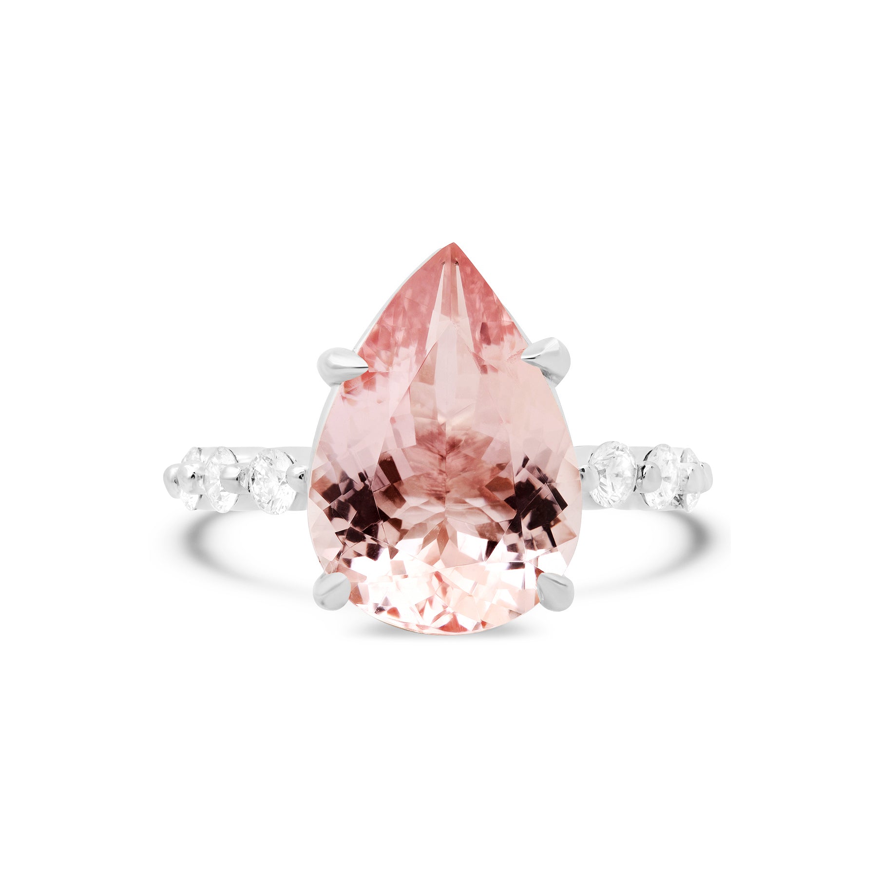 Side View of Morganite Engagement Ring in White Gold with Rose Gold Head