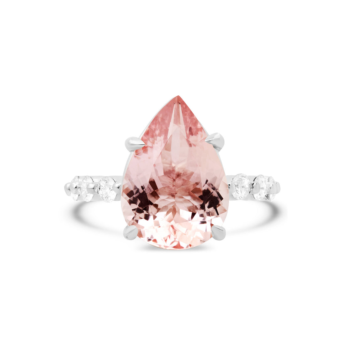 Side View of Morganite Engagement Ring in White Gold with Rose Gold Head