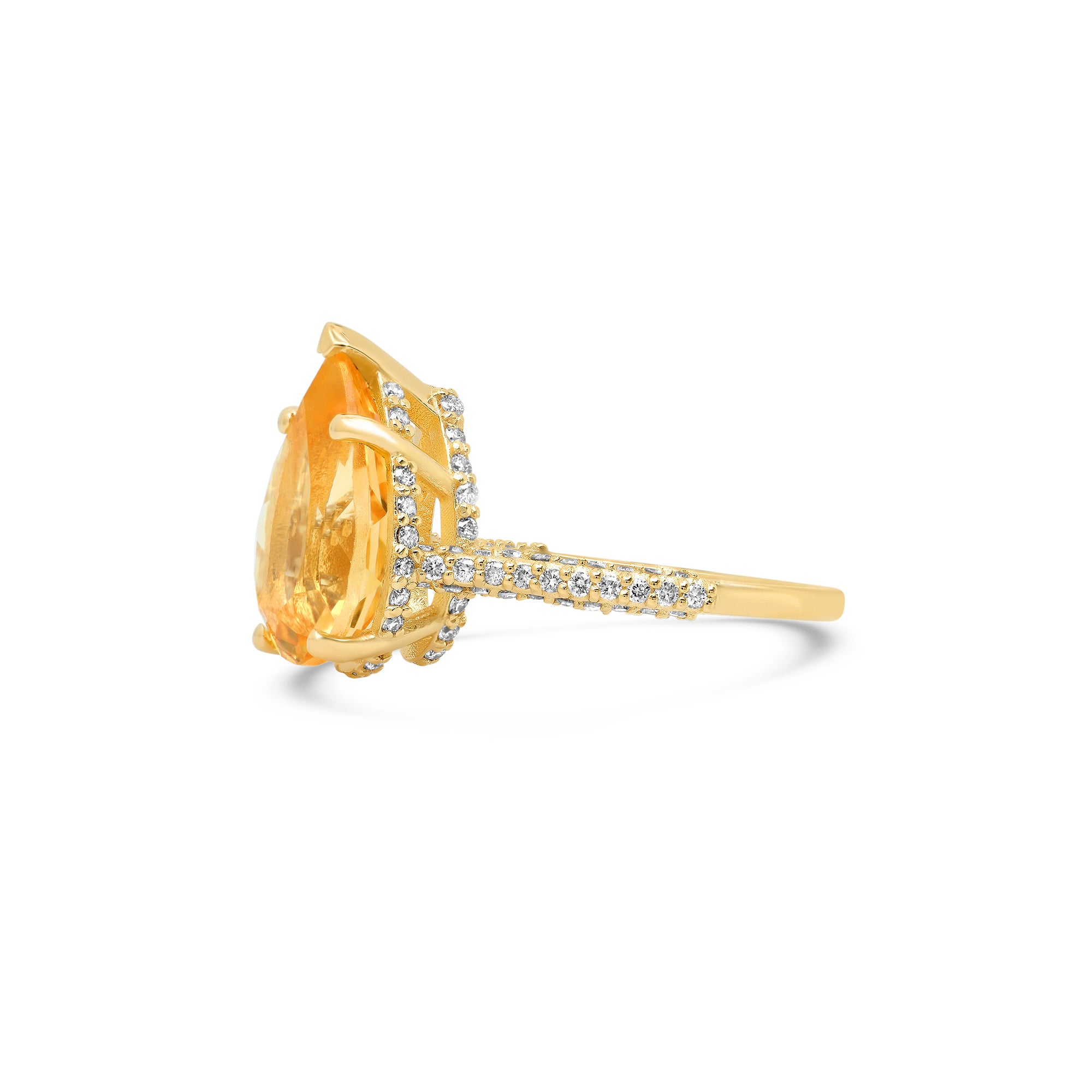 Yellow Beryl Double Halo Ring in 14k Yellow Gold with Pavé Band
