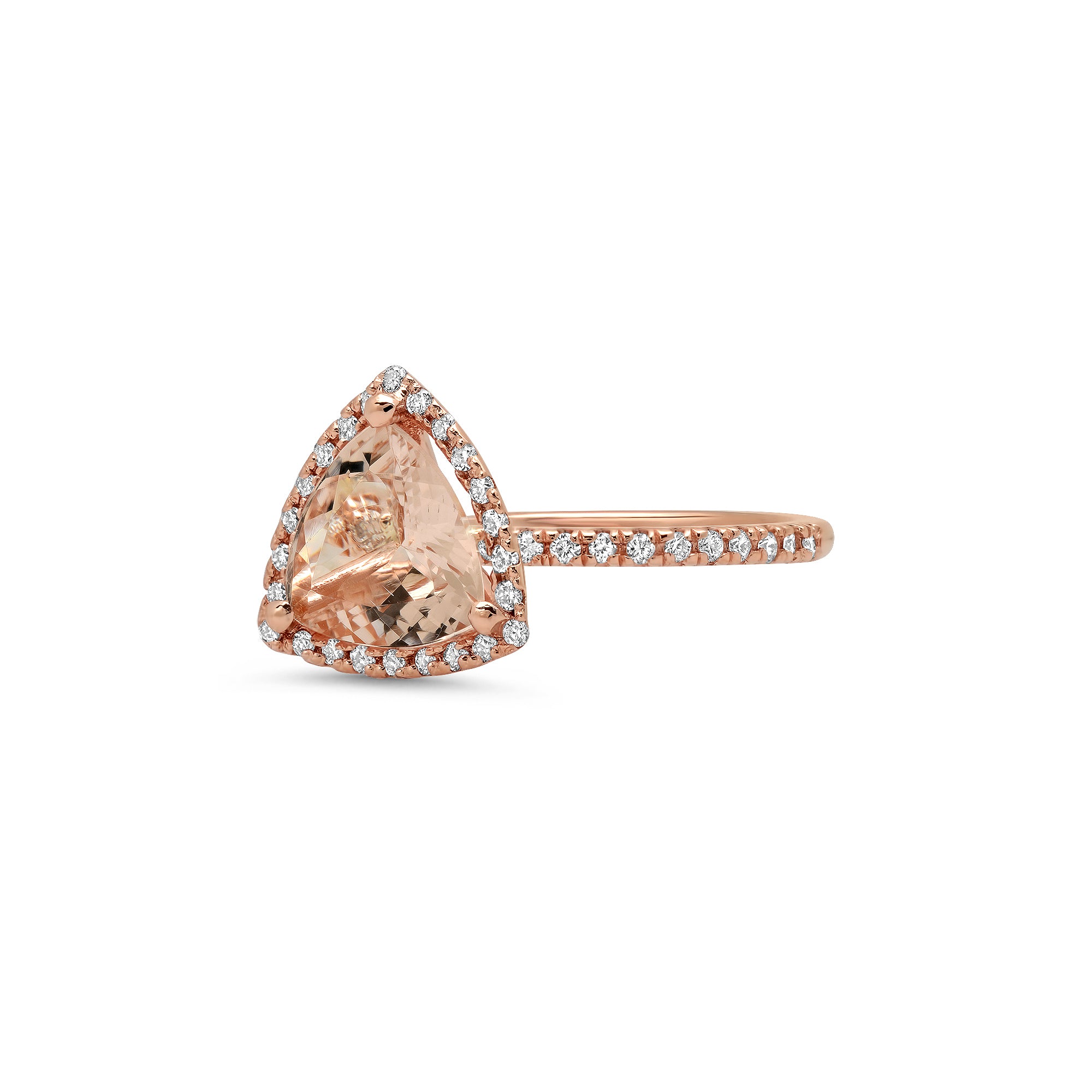 Trillion Morganite Ring | 2ct with Diamond Halo & Band
