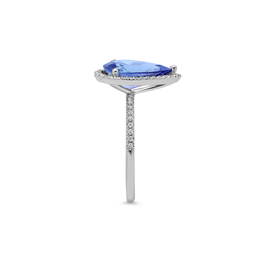 Side View of Tanzanite Birthstone Ring in White Gold with Diamonds