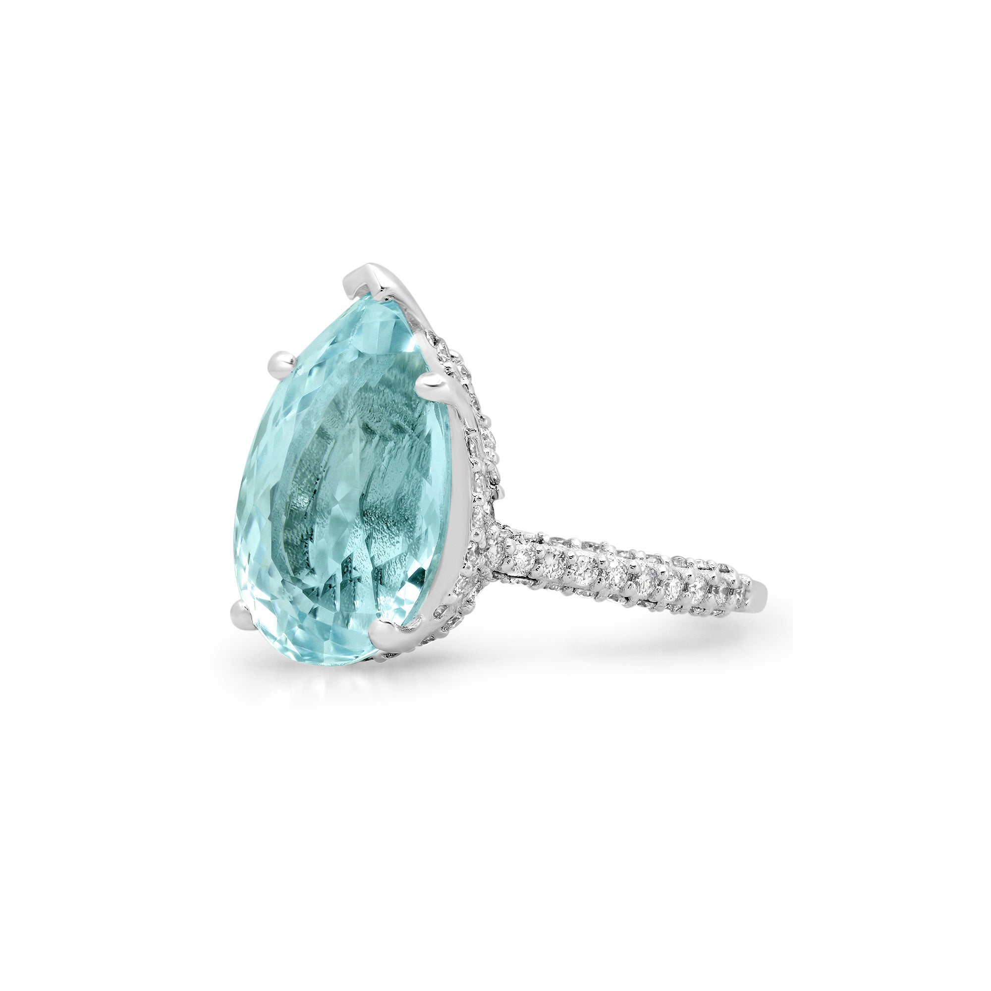 Pear-Cut Aquamarine Ring with Diamond Double Side Halo