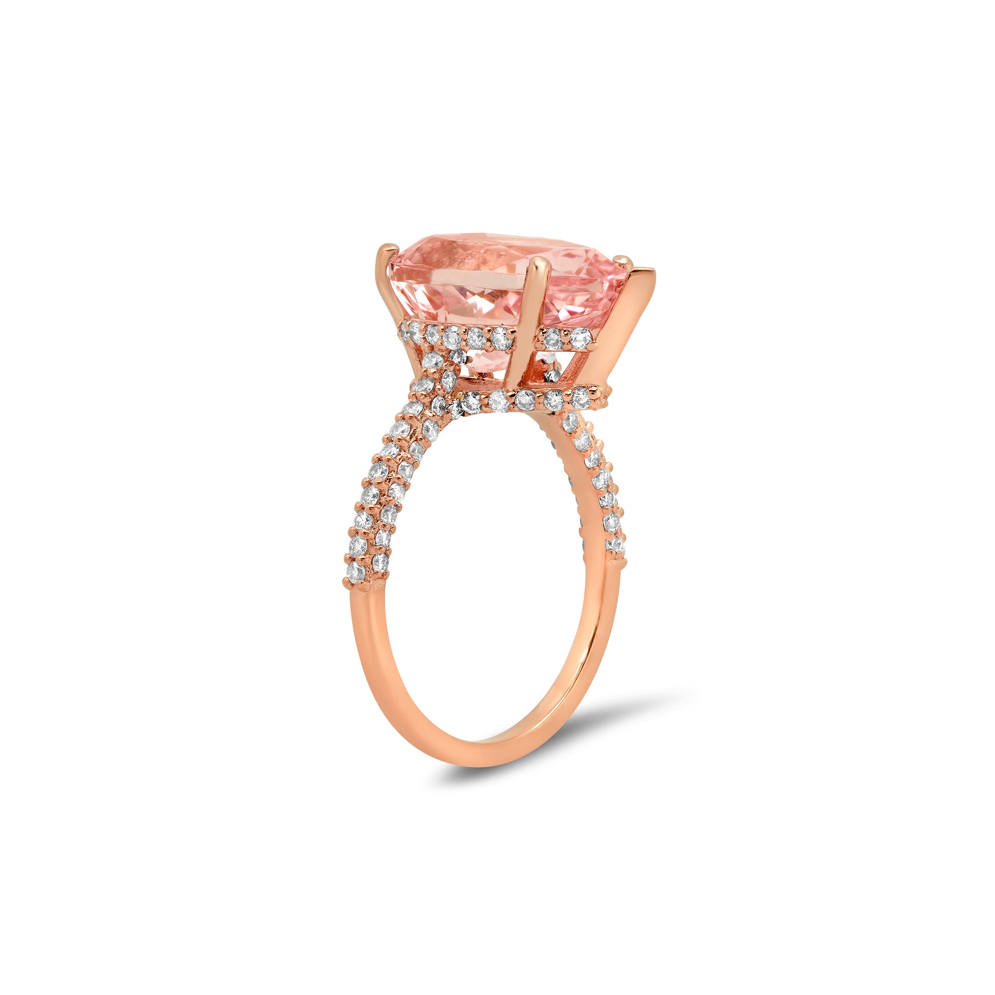 Morganite Double Halo Ring | 14K Gold Pave Band