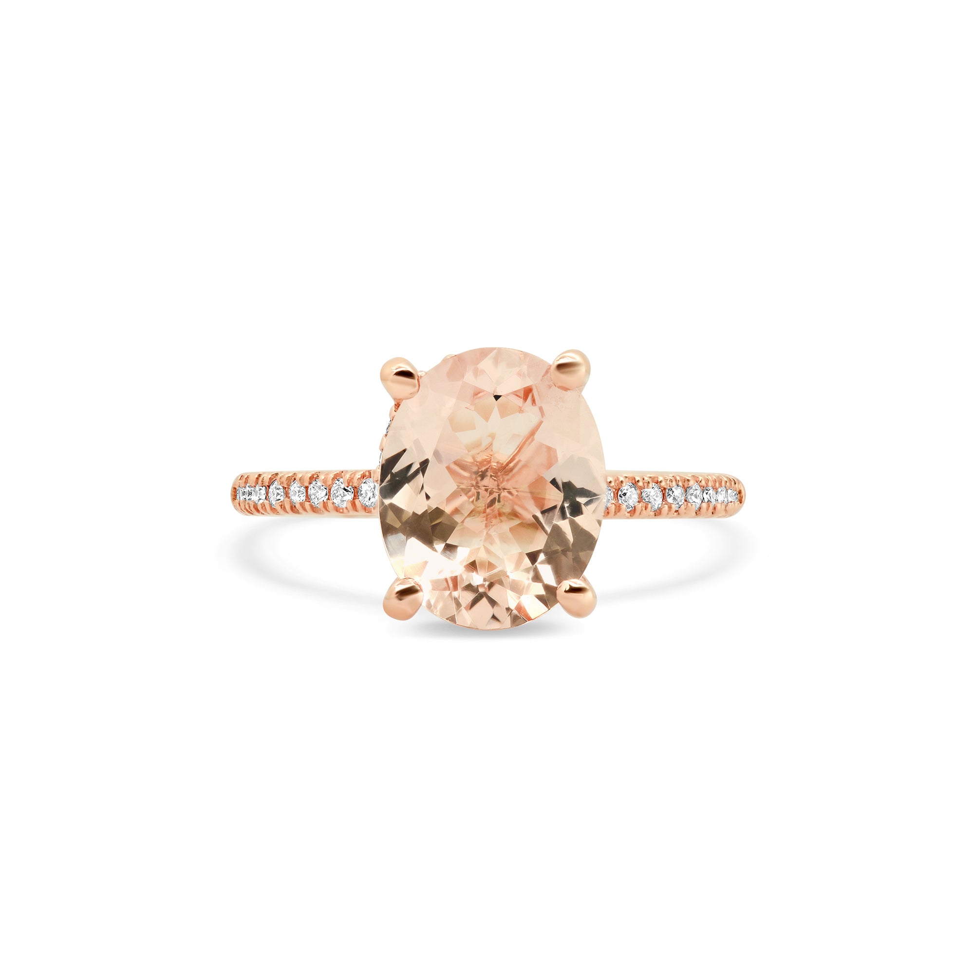 Oval Morganite Diamond Halo Ring – 2.5 ct Hidden Halo in 14K Rose Gold