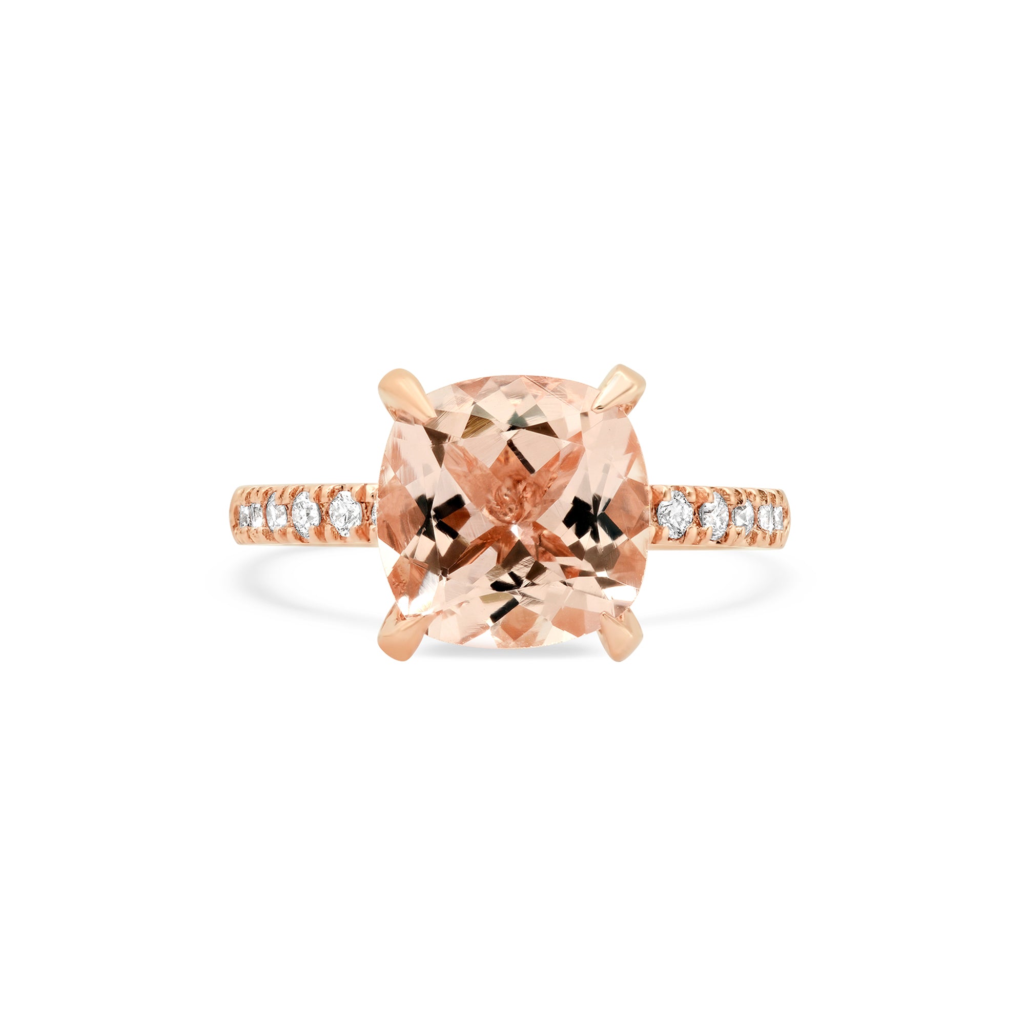 3ct cushion cut morganite diamond ring with claw setting