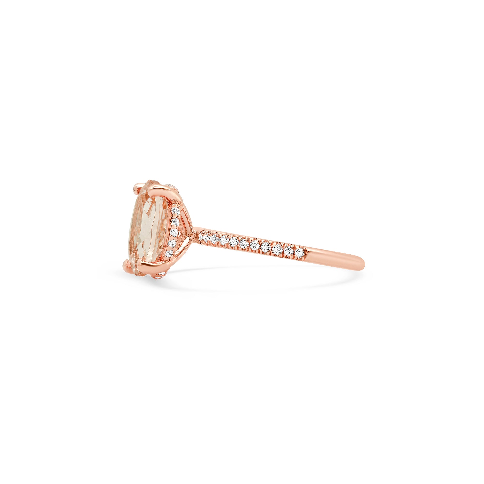 Oval Morganite Diamond Halo Ring – 2.5 ct Hidden Halo in 14K Rose Gold