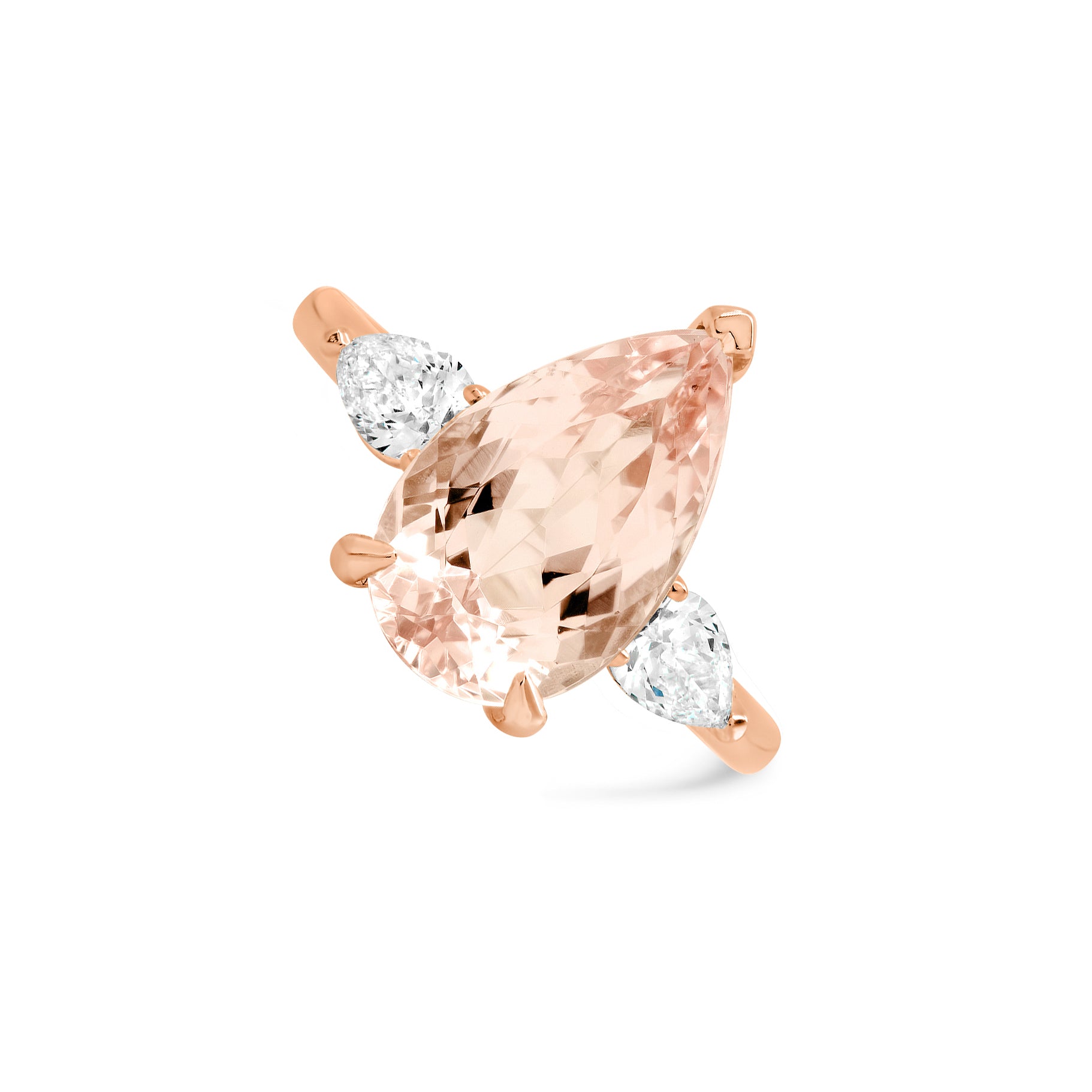 Morganite Diamond Ring – Three Stone 14K Gold Design