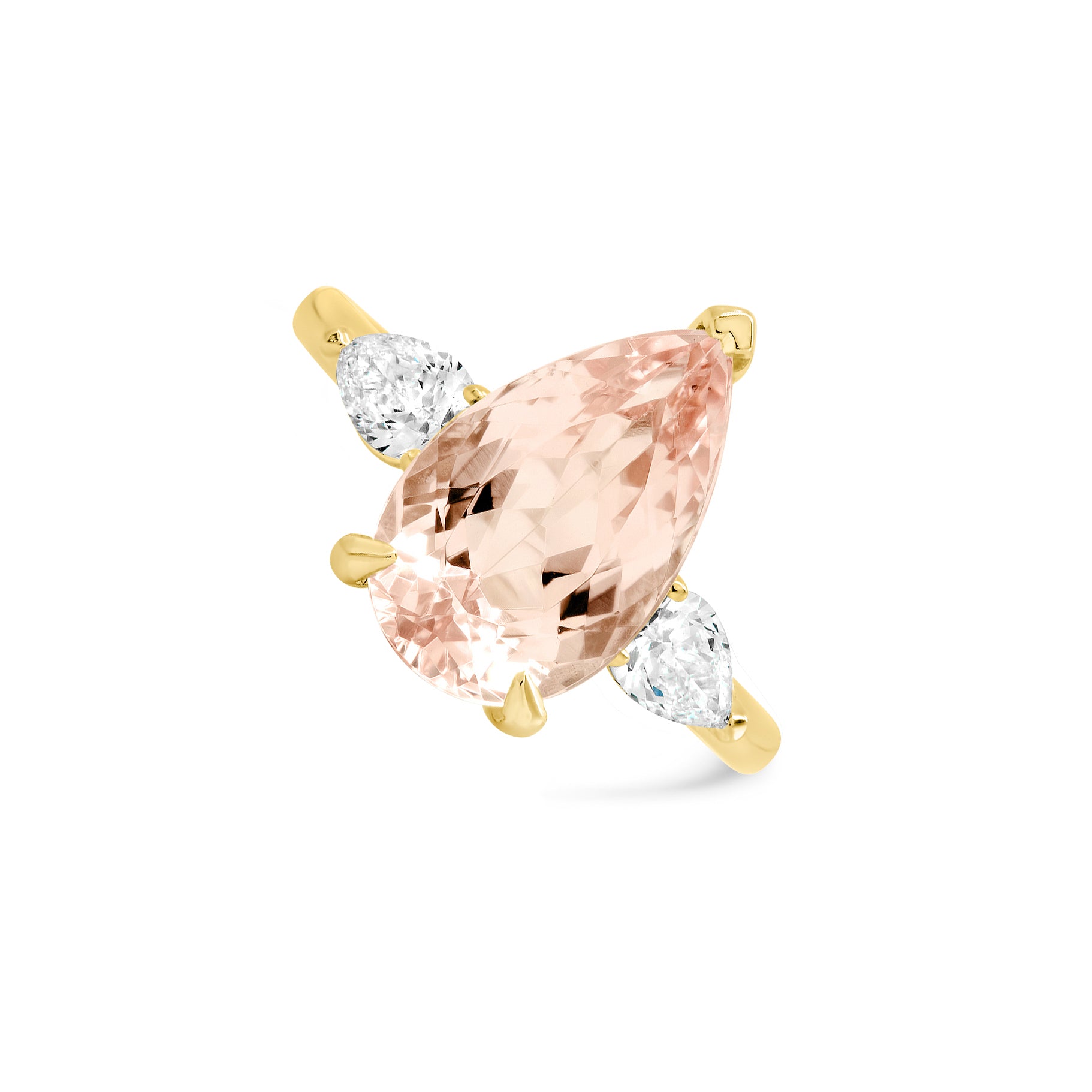 Morganite Diamond Ring – Three Stone 14K Gold Design