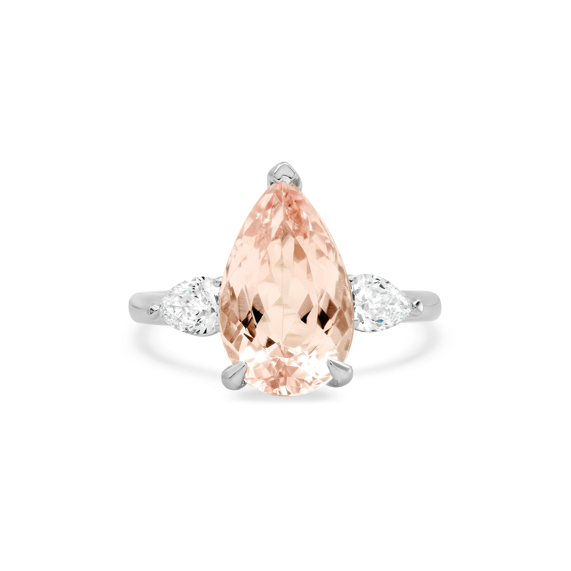 Morganite Diamond Ring – Three Stone 14K Gold Design