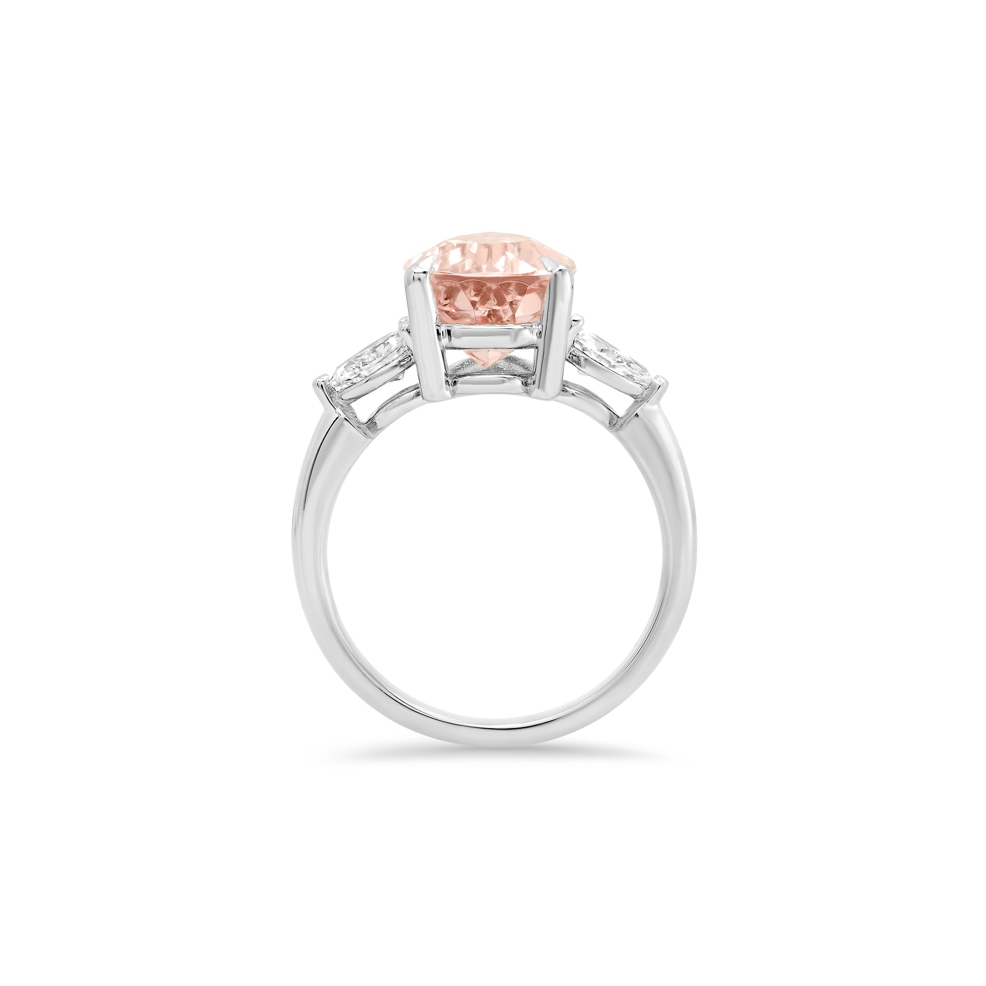Morganite Diamond Ring – Three Stone 14K Gold Design