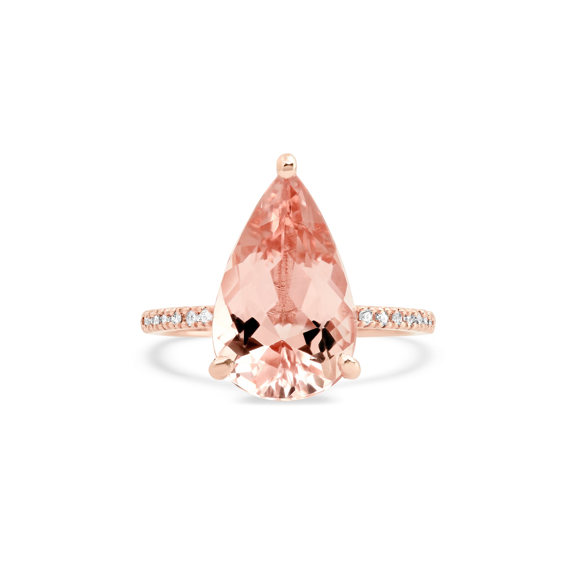 Morganite Engagement Ring | 5 ct Pear Shape with Diamond Pavé Band