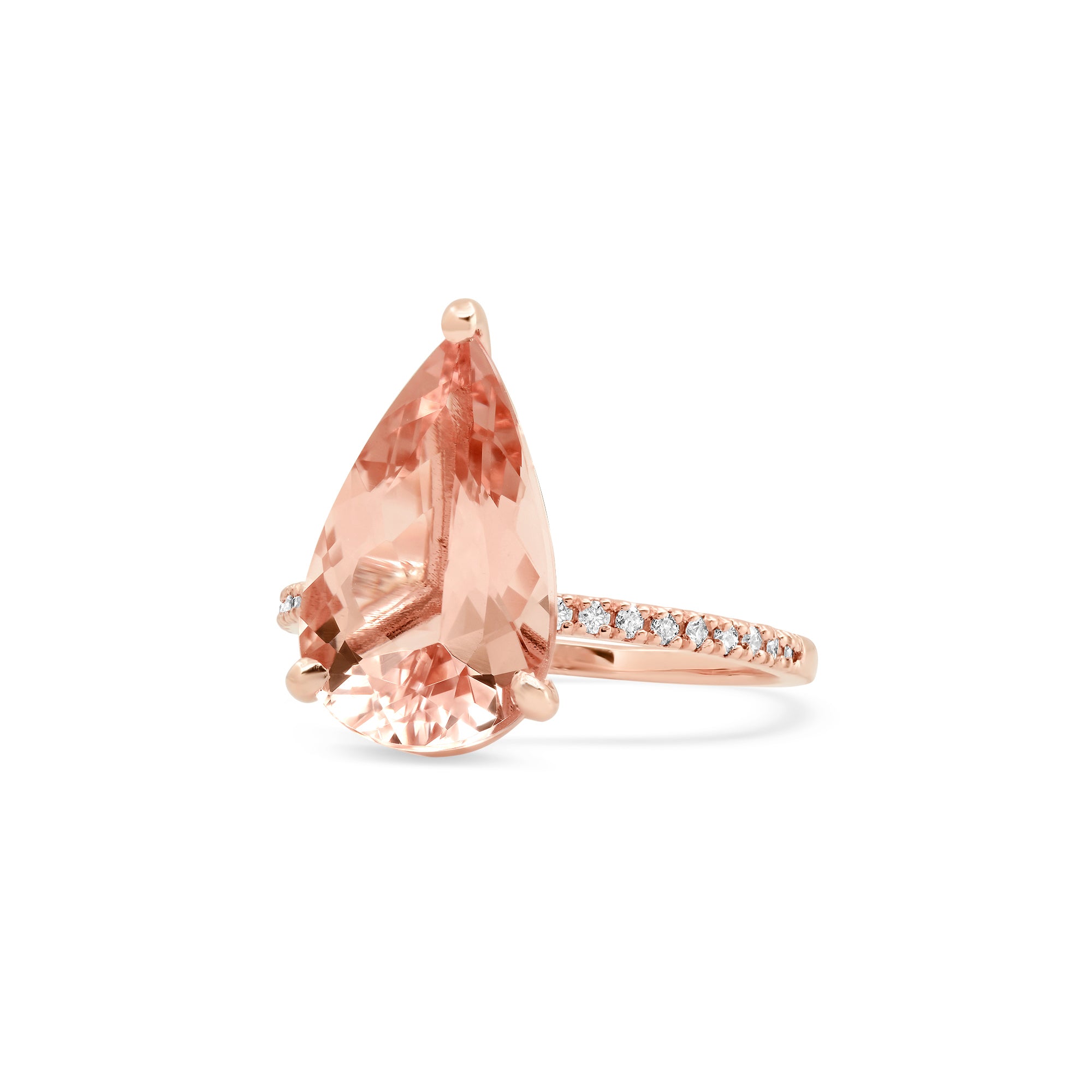 Rose Gold Morganite Engagement Ring with Pavé Diamond Band