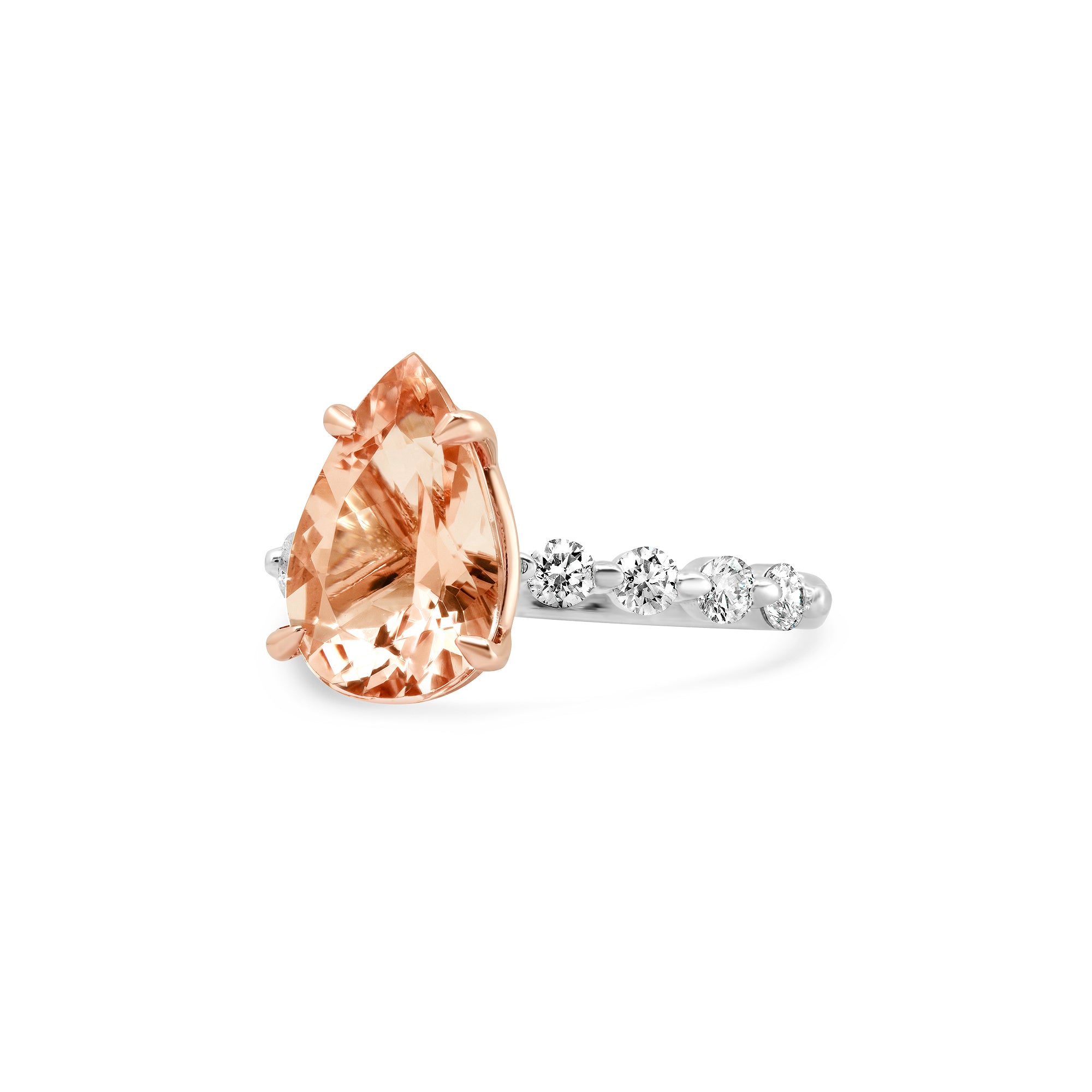 Pink pear morganite engagement ring in 14K rose and white gold