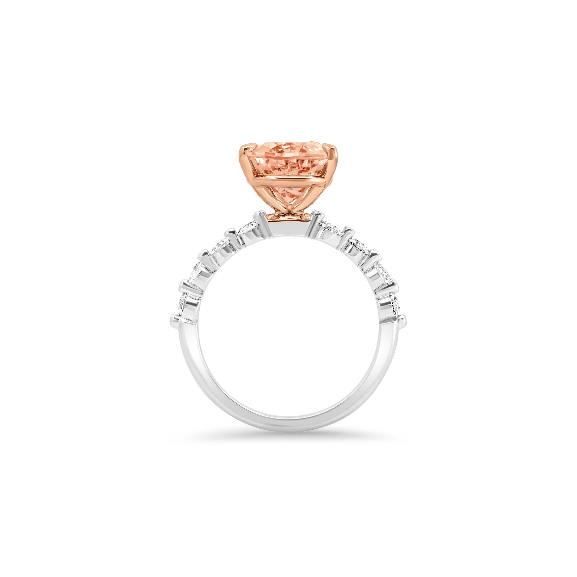 Side profile pear morganite ring with diamonds