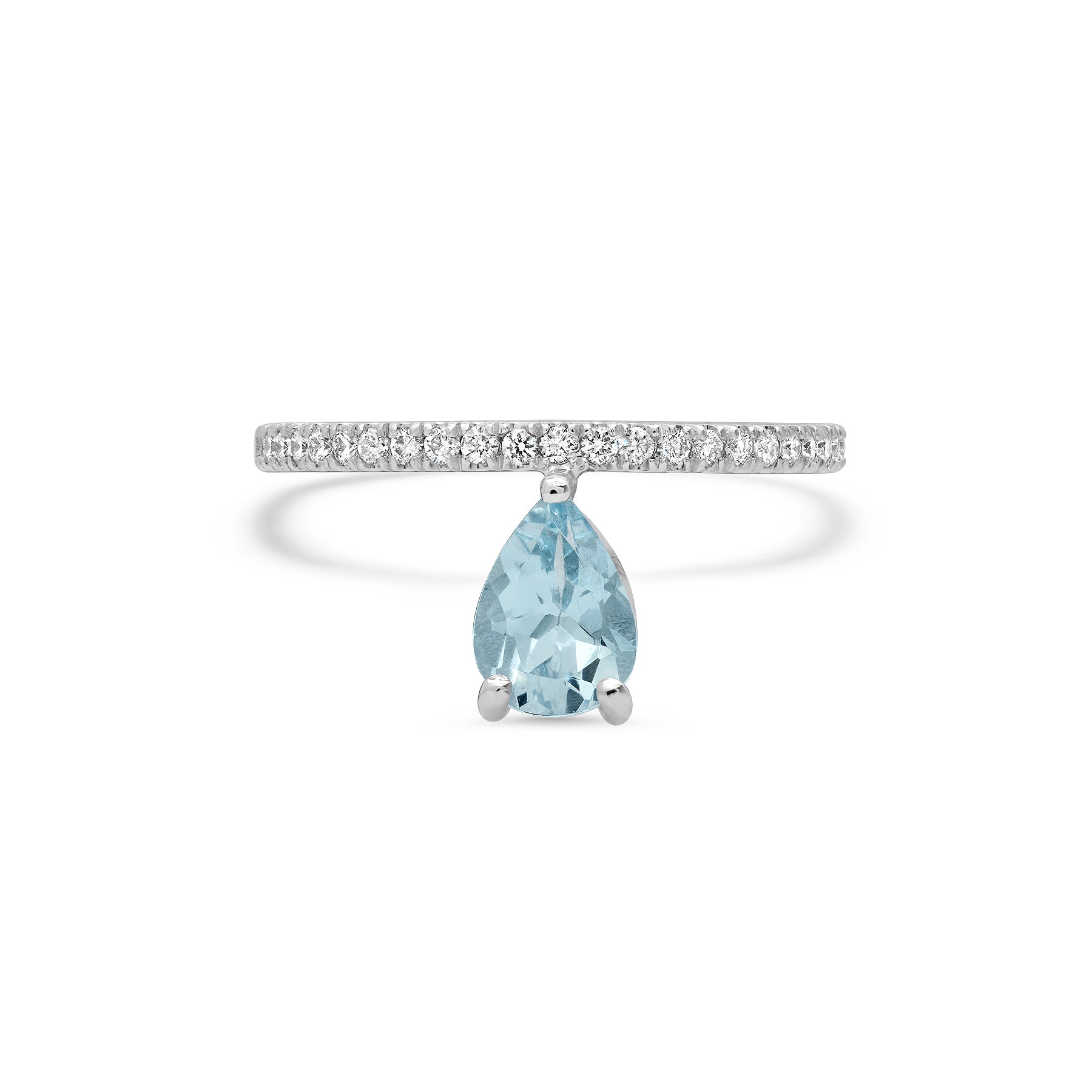 Pear Shape Aquamarine Ring with Diamond Band / March BirthStone Ring / Luxury Jewelry