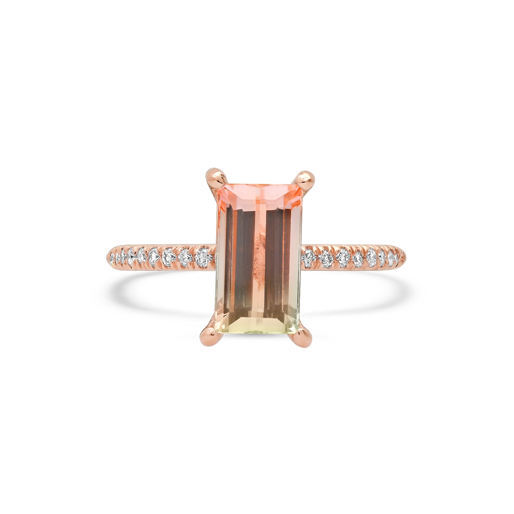 Certified 2 ct Emerald Cut Bi-Color Tourmaline Ring with Diamond Pave Band / Gifts for Her / Engagement Rings / Special gifts