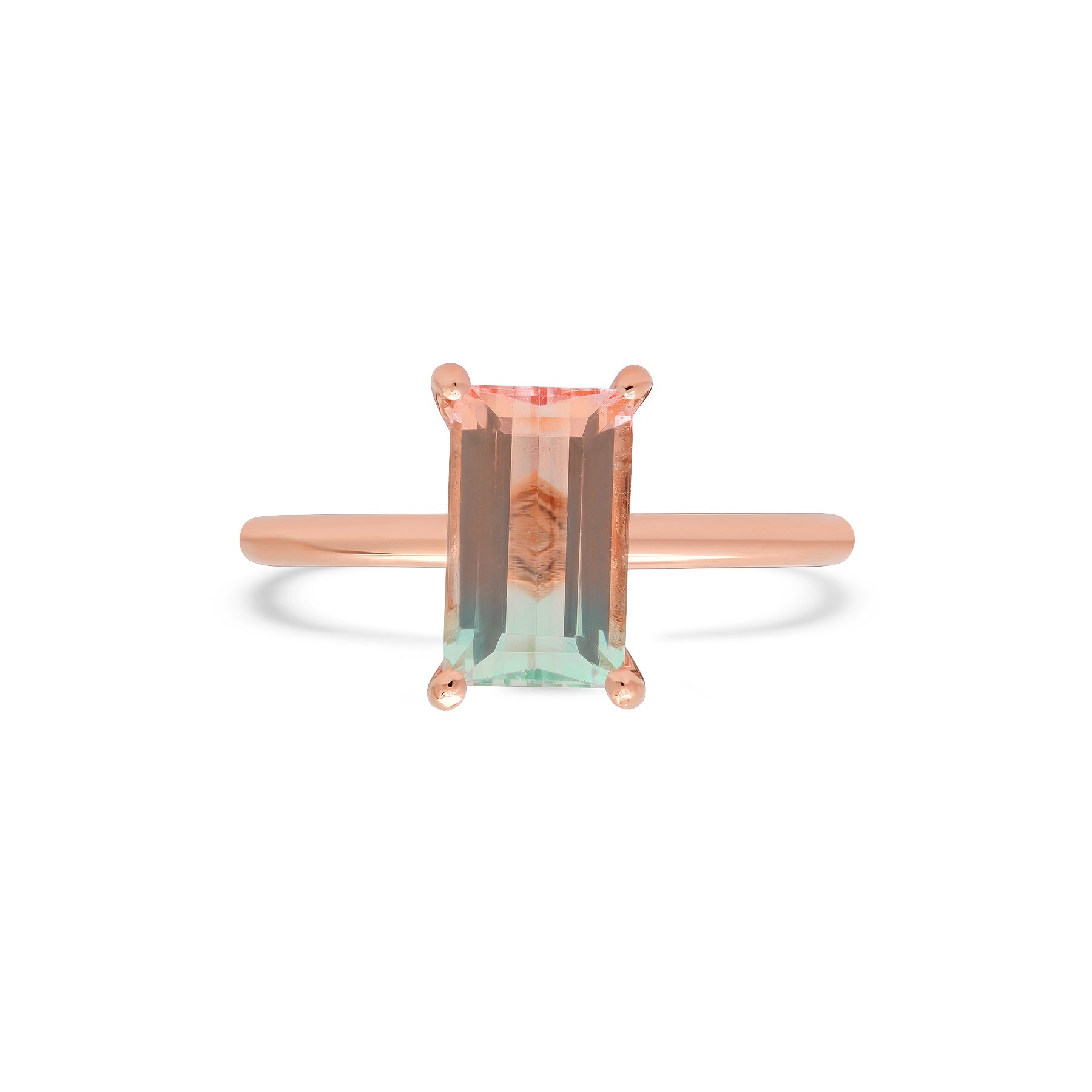 Certified 2 ct.Emerald Cut Bi-Color Tourmaline Ring with Solid Gold Band Setting / Special Gifts for Her / Customized Gifts