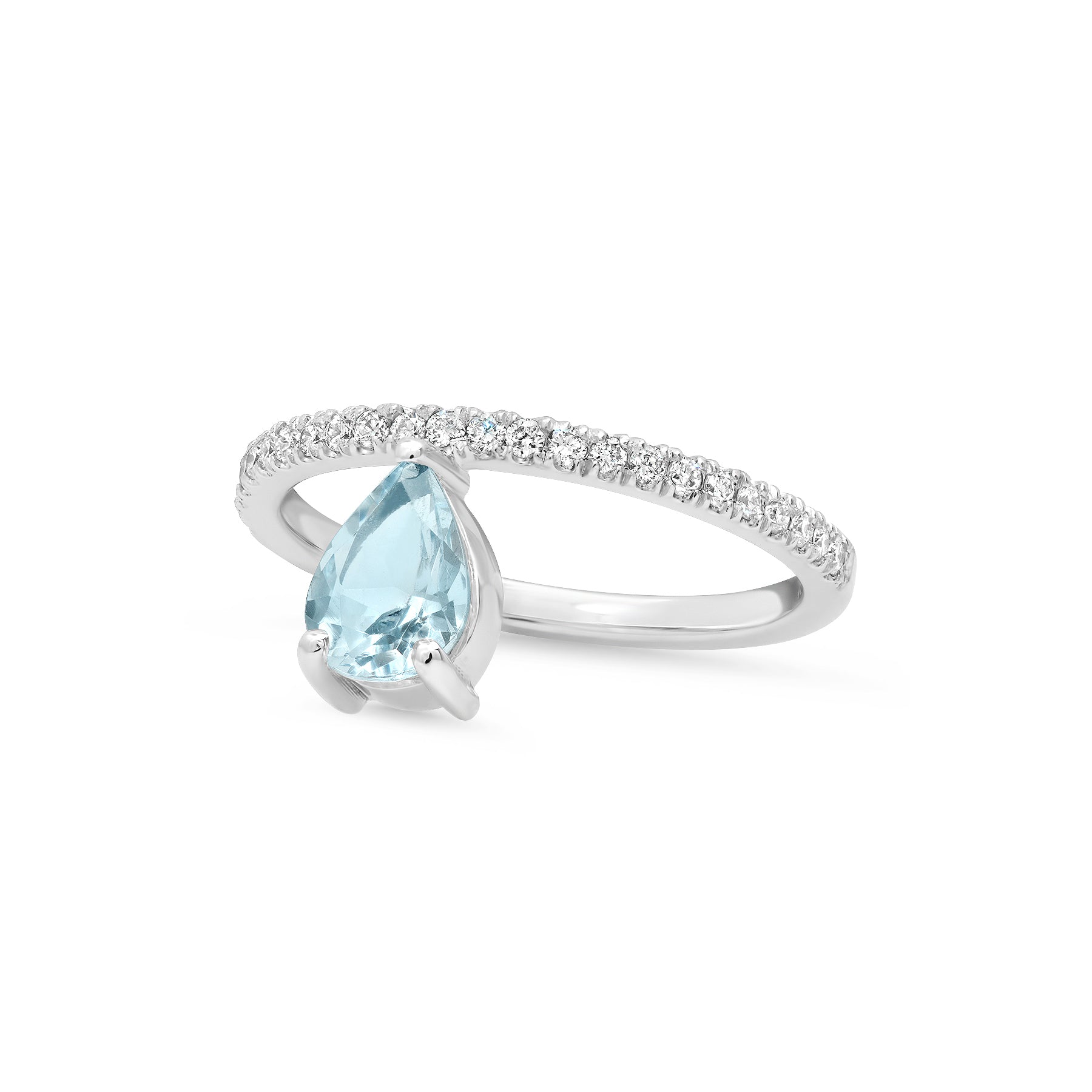 Pear Shape Aquamarine Ring with Diamond Band / March BirthStone Ring / Luxury Jewelry