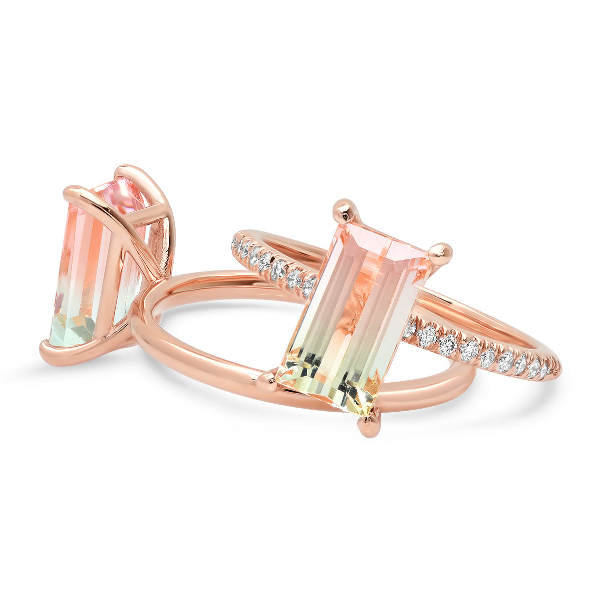 Certified 2 ct Emerald Cut Bi-Color Tourmaline Ring with Diamond Pave Band / Gifts for Her / Engagement Rings / Special gifts