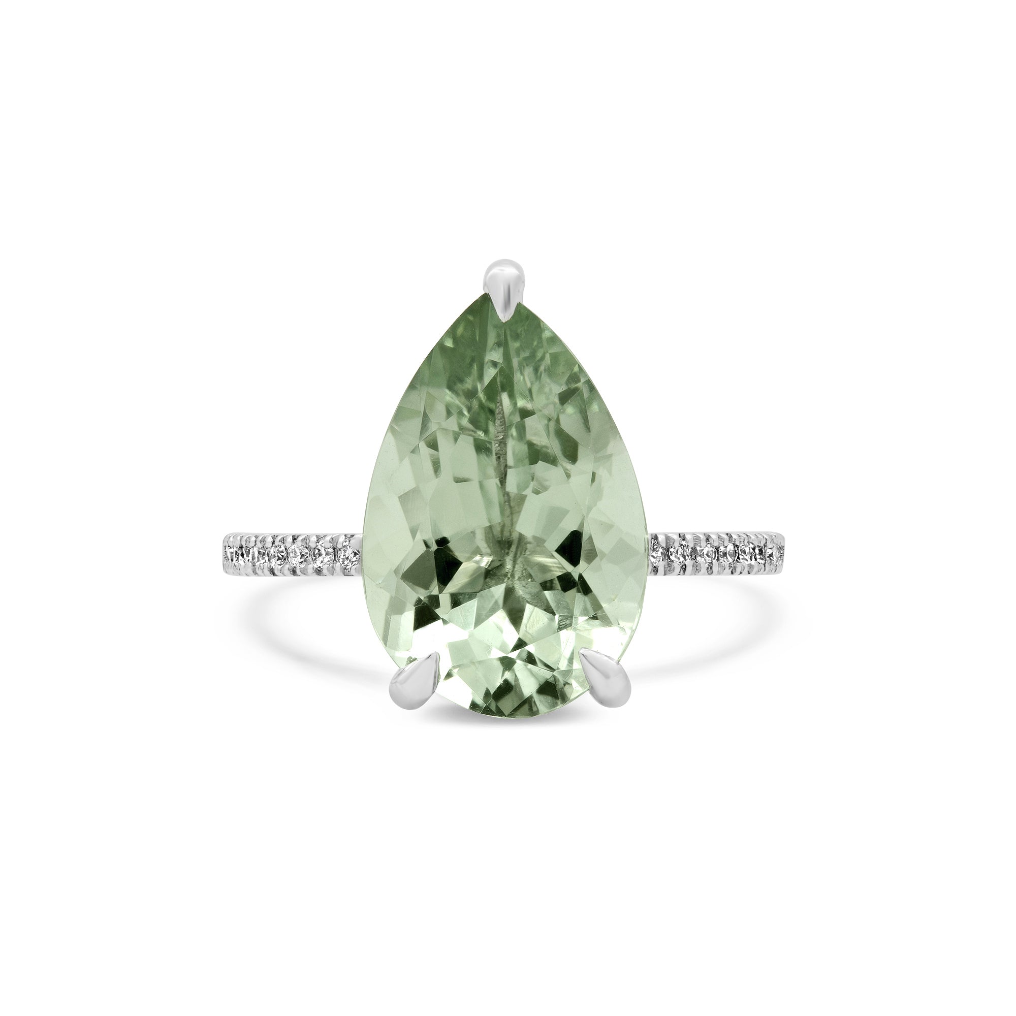 Green Amethyst Ring | 3ct Pear Cut with Diamond Band