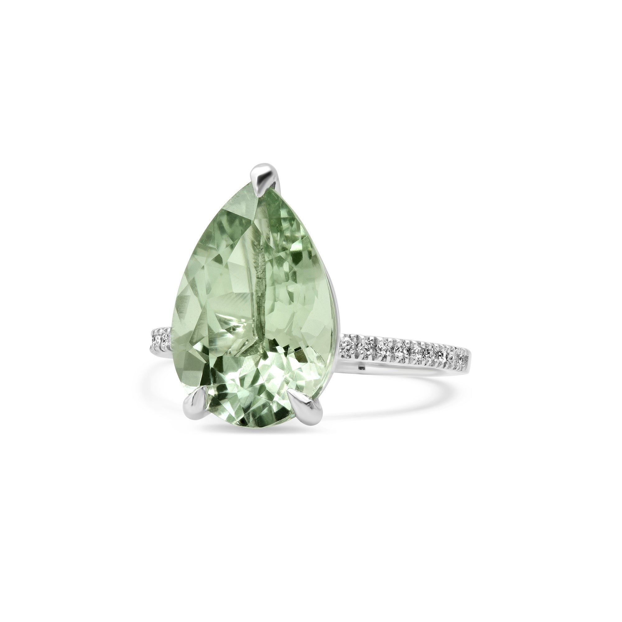 Green Amethyst Ring | 3ct Pear Cut with Diamond Band