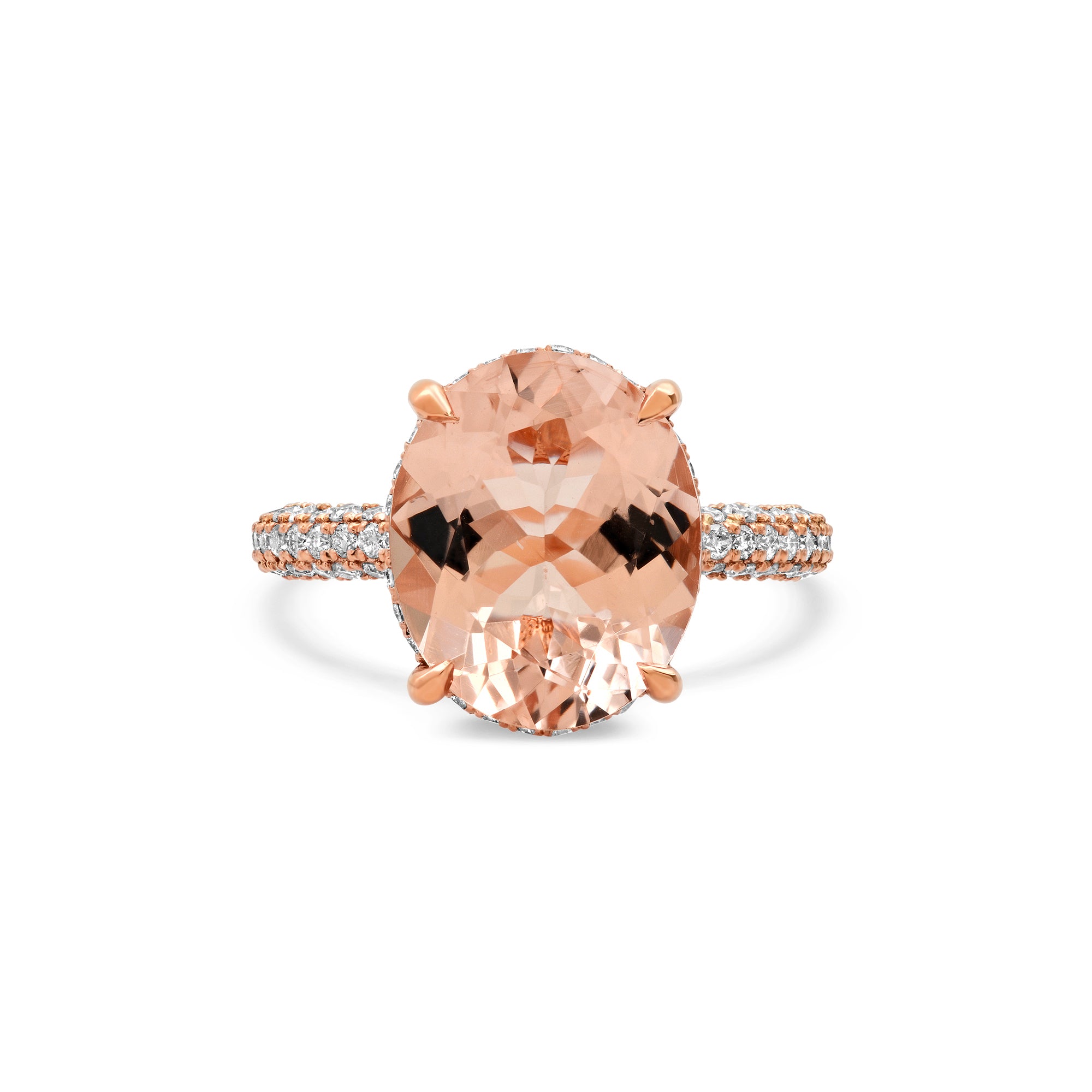 Oval Peach Morganite Halo Ring in 14k Rose Gold with Diamond Double Halo