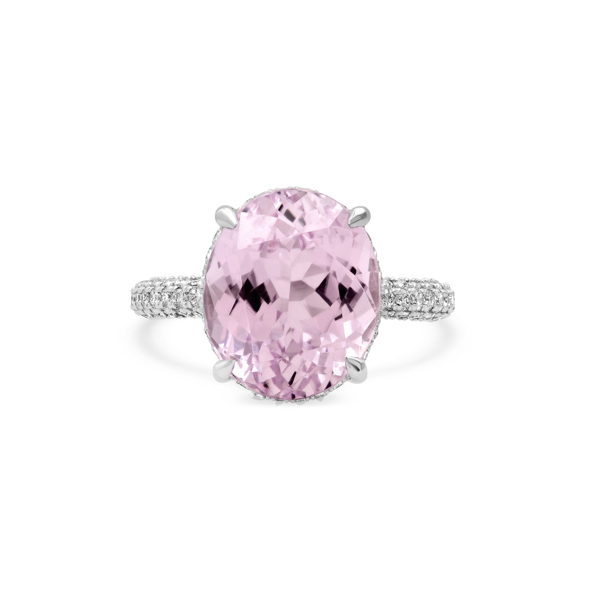 GIA Certified Kunzite Ring | 6.66 ct Oval with Diamond Halo