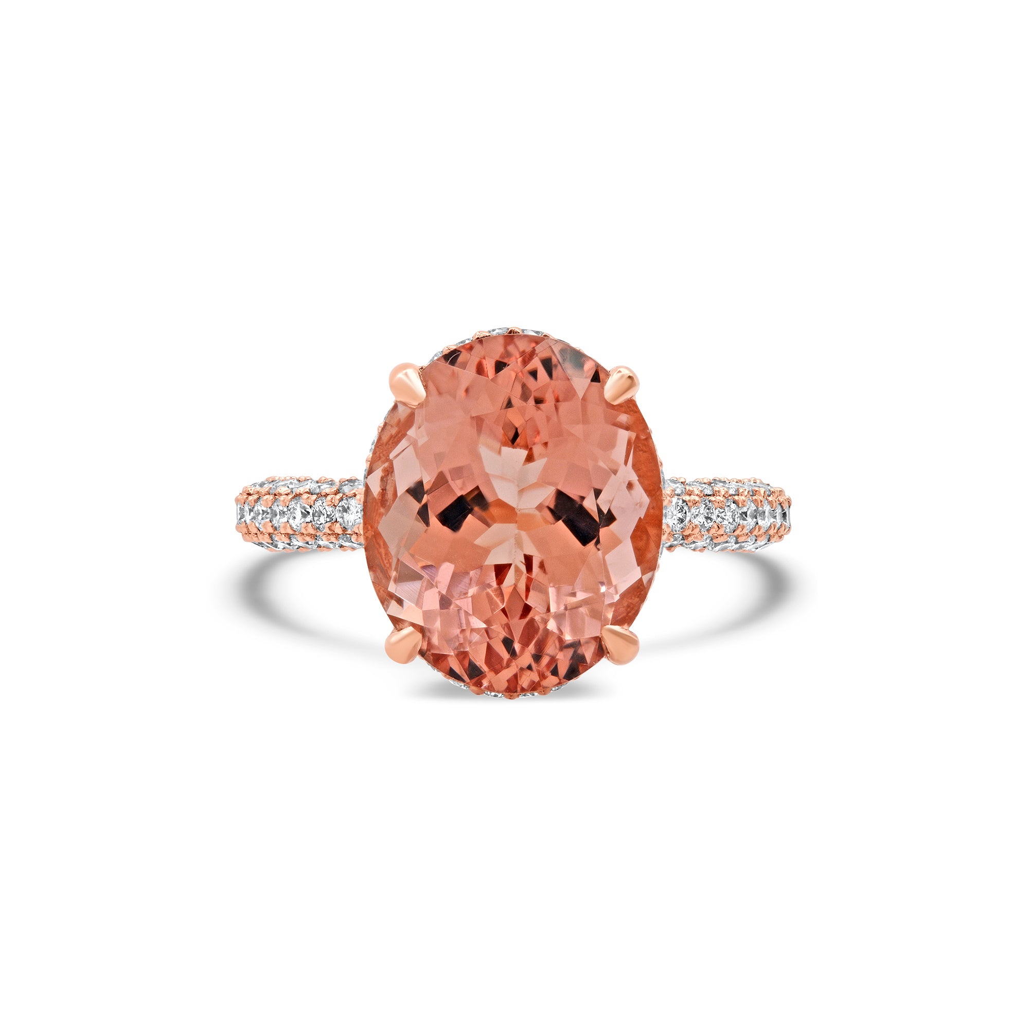 Morganite Halo Ring – 5ct Rare Deep Pink Oval with Double Halo