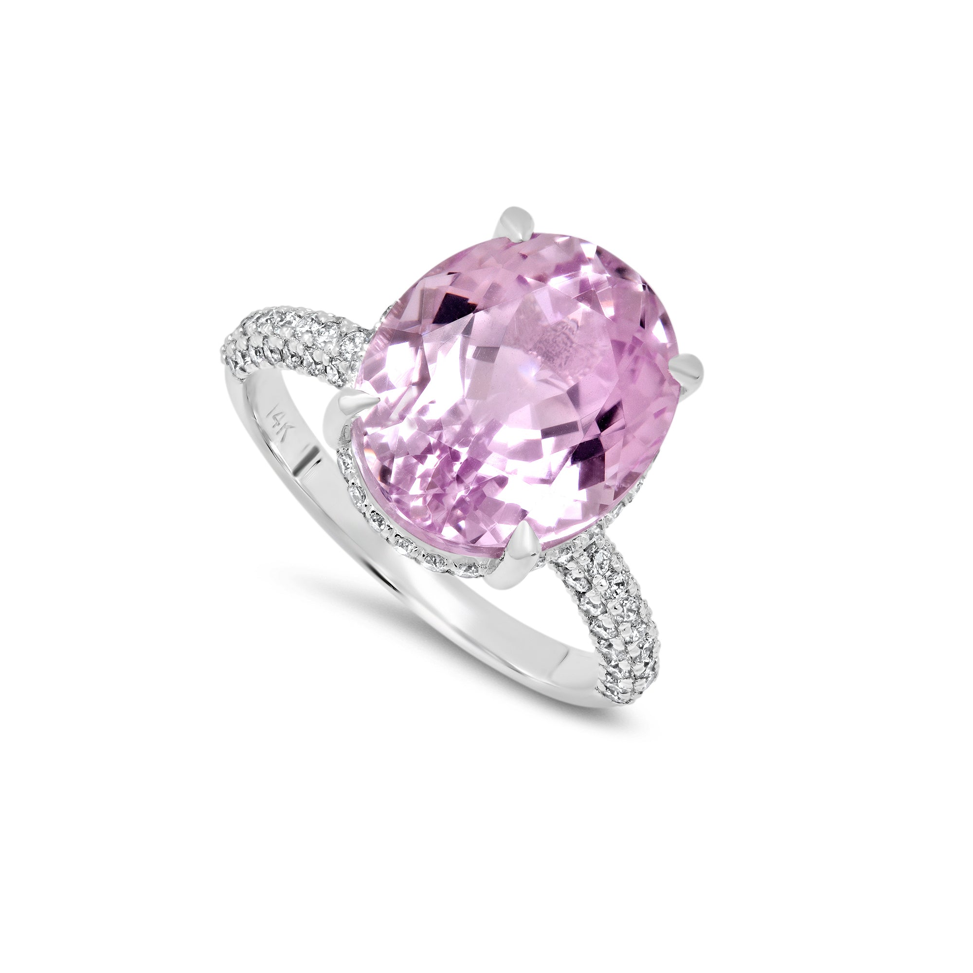 GIA Certified Kunzite Ring | 6.66 ct Oval with Diamond Halo