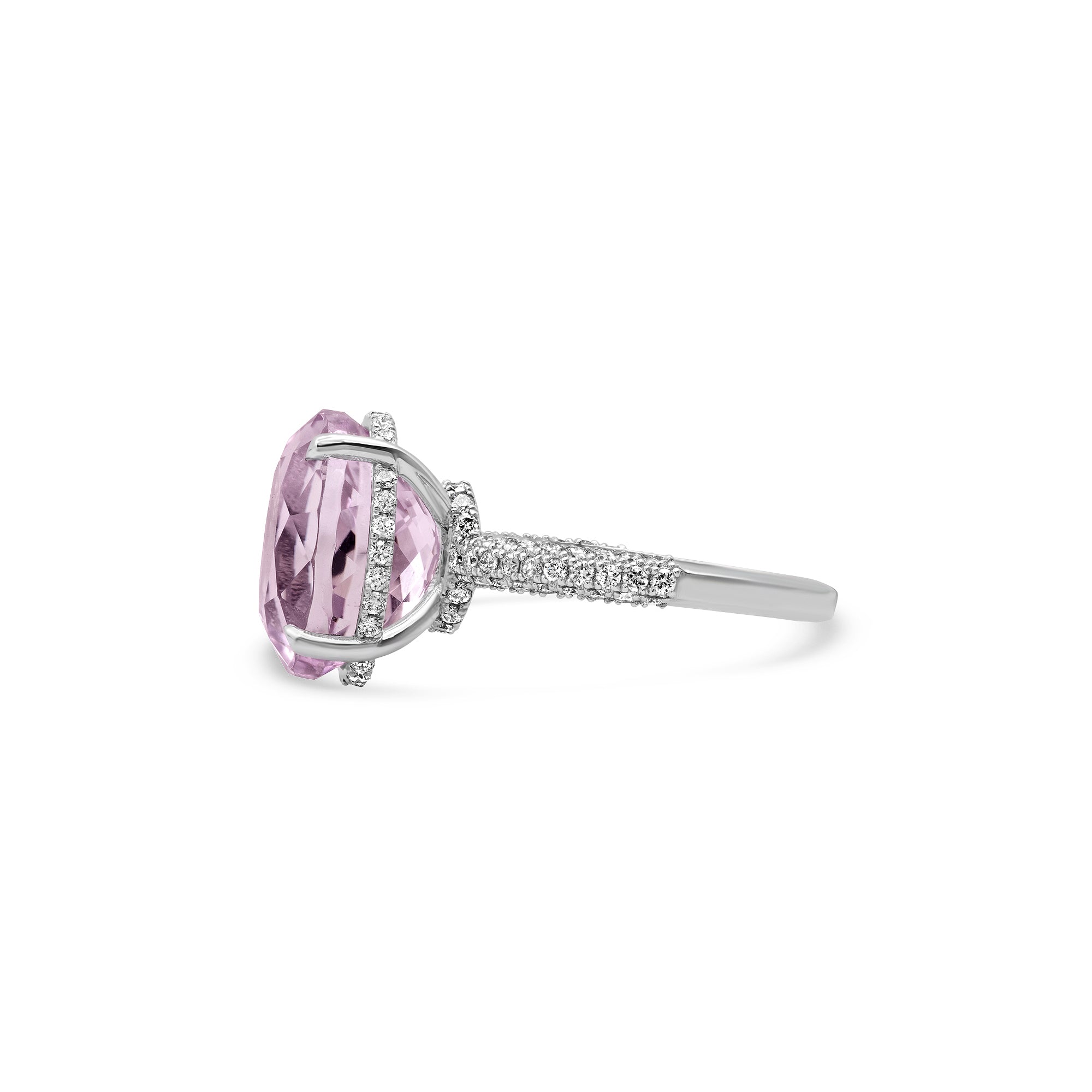 GIA Certified Kunzite Ring | 6.66 ct Oval with Diamond Halo