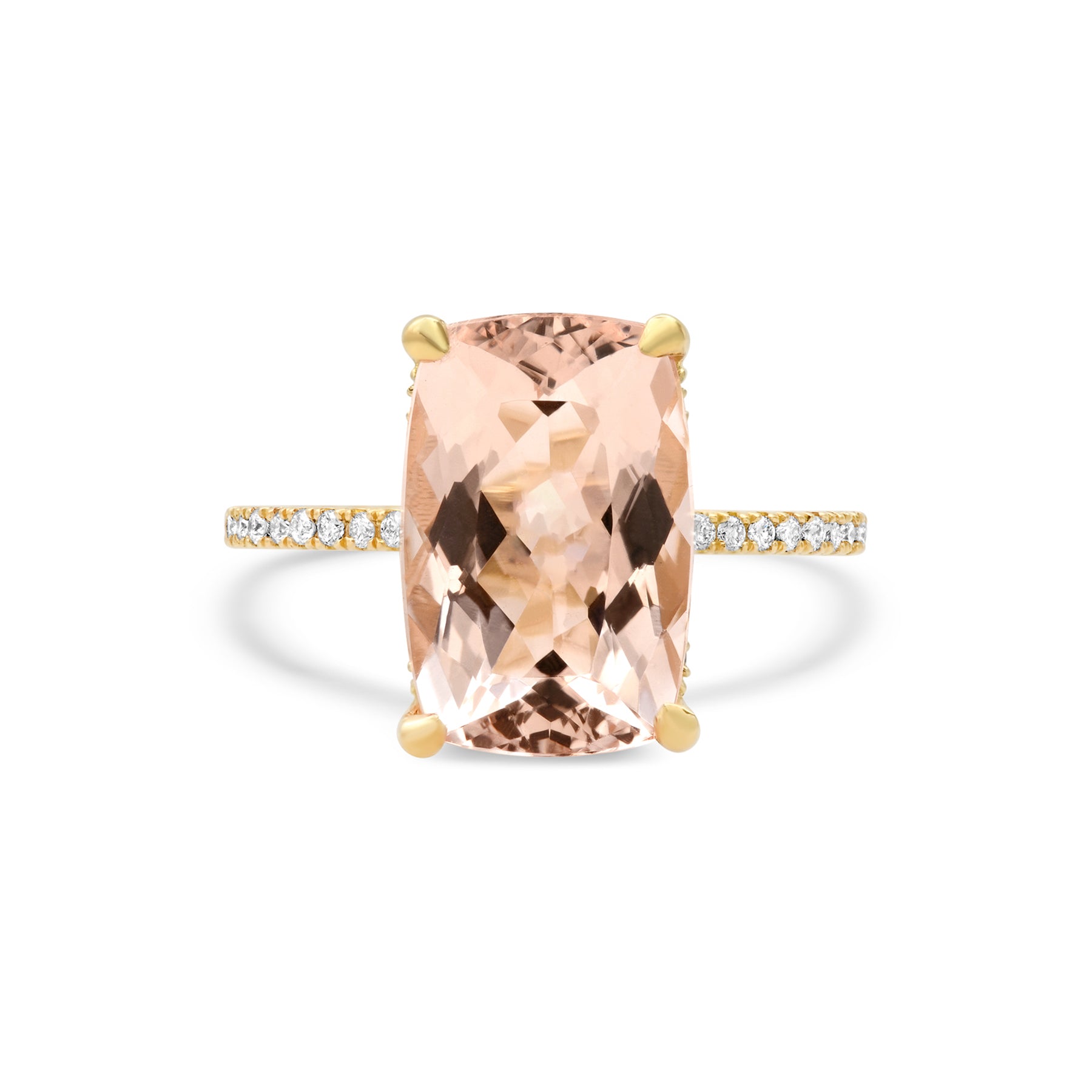Morganite Halo Ring 5.5 ct Elongated Cushion with Diamond Under Halo