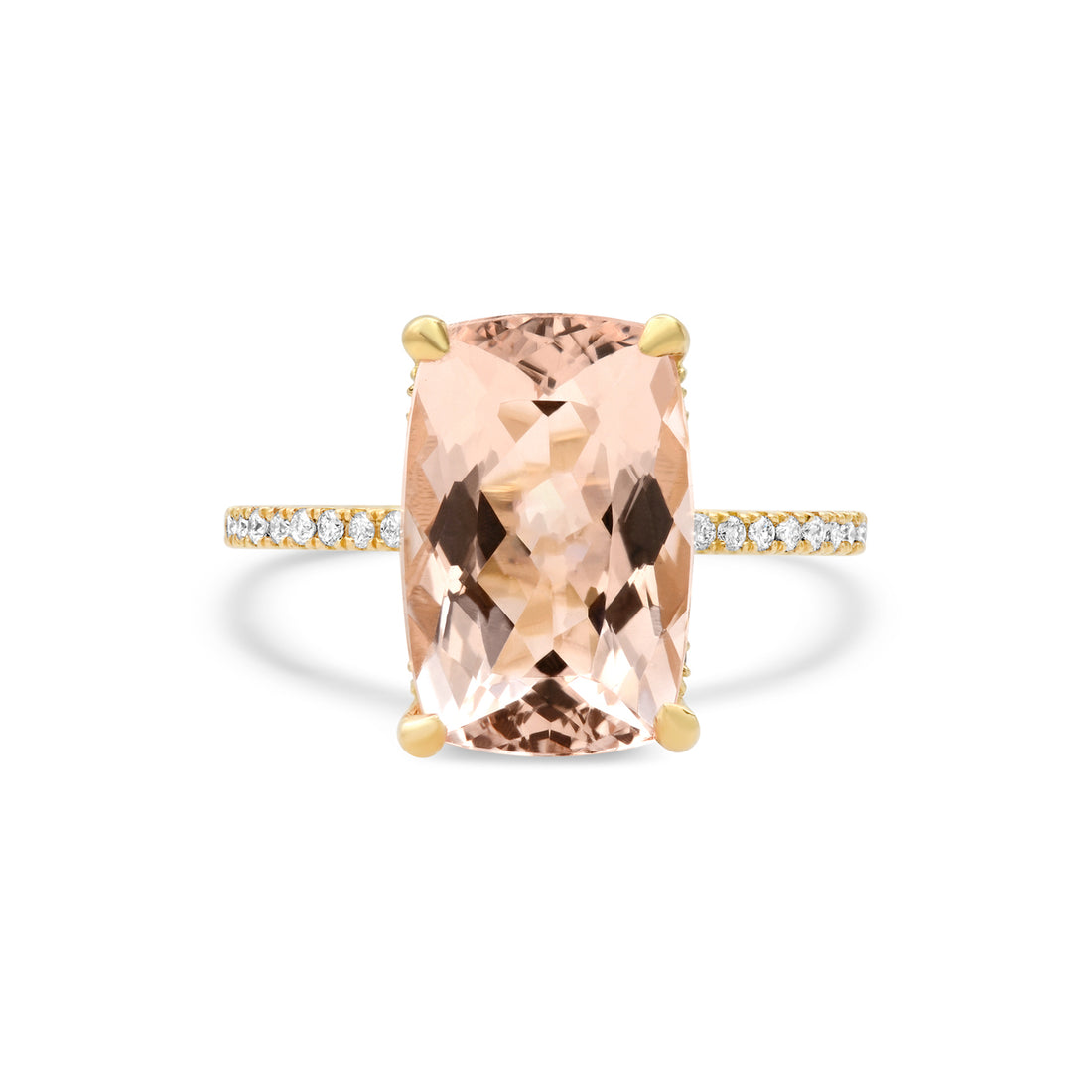 5.5 ct Elongated Cushion Morganite Ring with Diamond Under Halo