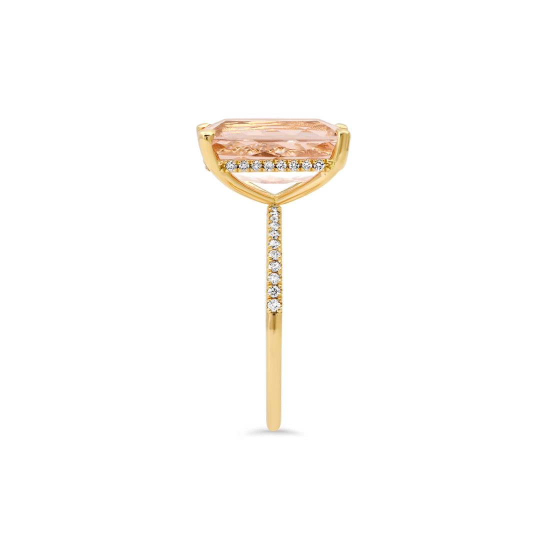 5.5 ct Elongated Cushion Morganite Ring with Diamond Under Halo