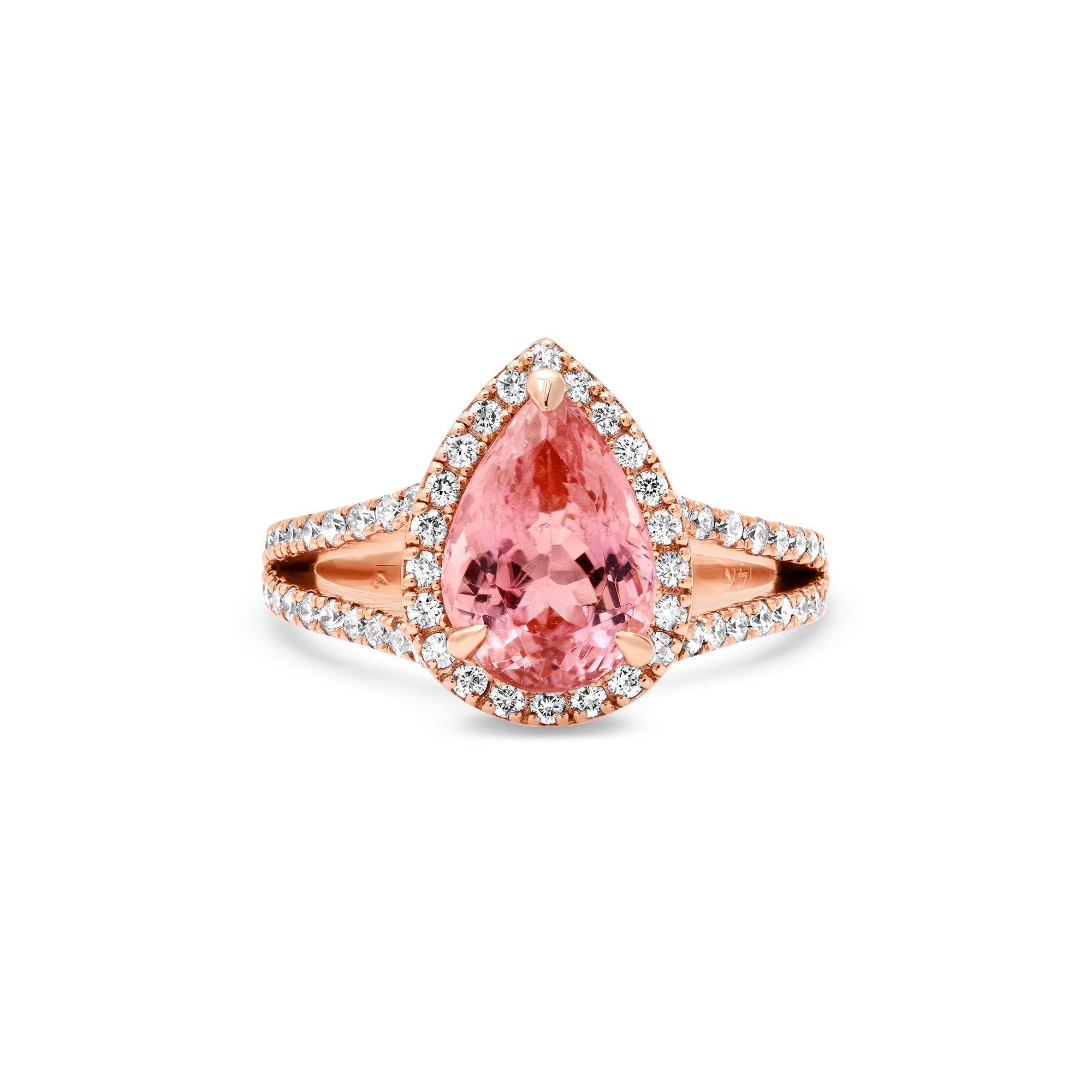 2.35 ct. Pink Tourmaline Diamond Split Shank Ring / Diamond Halo Ring / Deep Pink Tourmaline Ring with Diamonds / October BirthStone