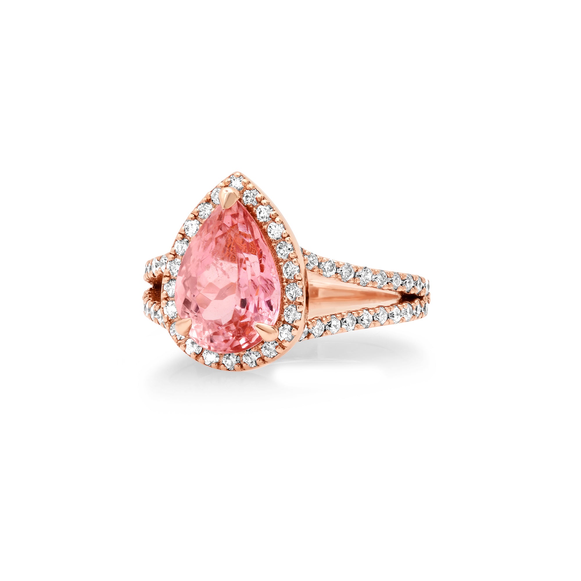 2.35 ct. Pink Tourmaline Diamond Split Shank Ring / Diamond Halo Ring / Deep Pink Tourmaline Ring with Diamonds / October BirthStone