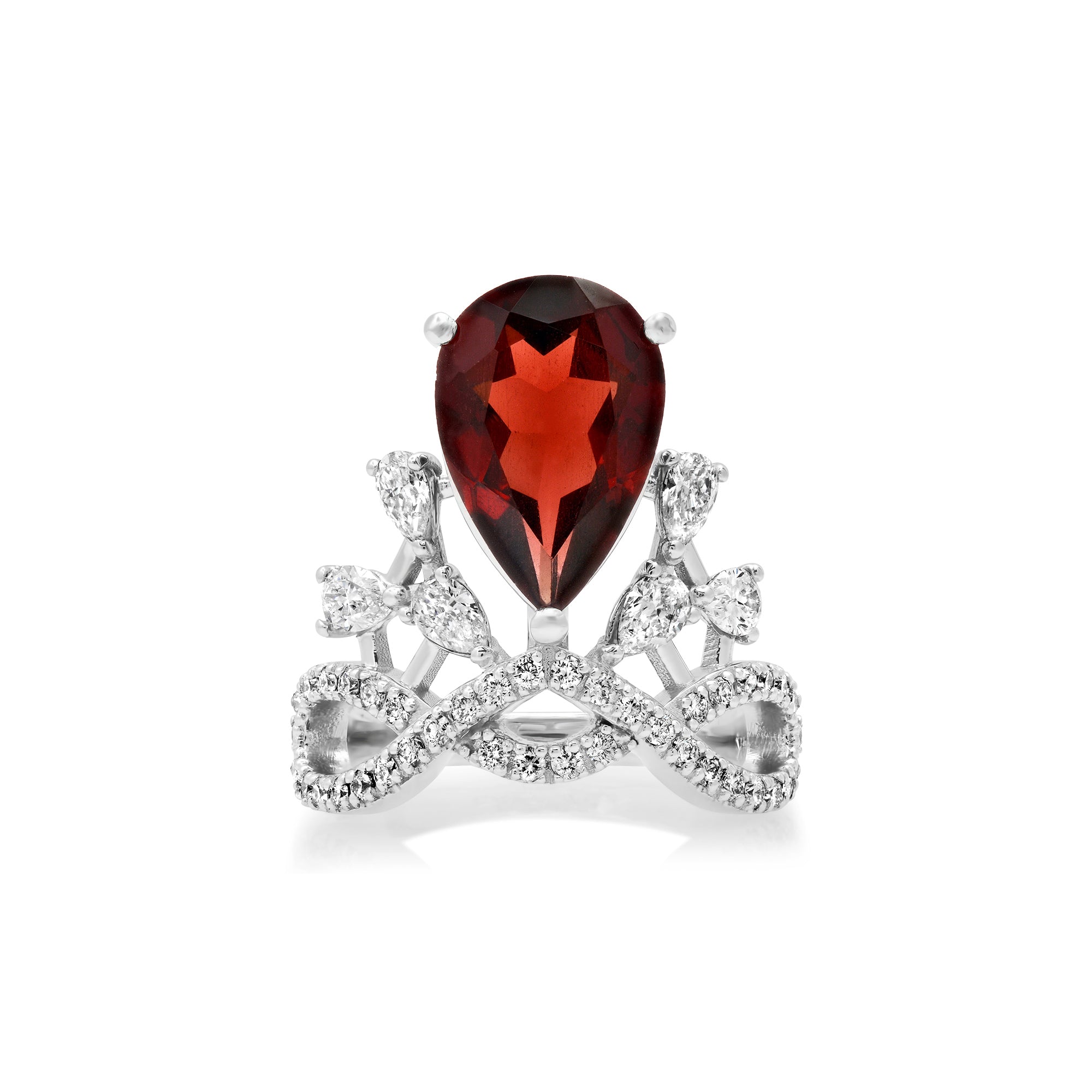 Garnet Statement Ring | Pear Shape with Diamonds Twisted Band