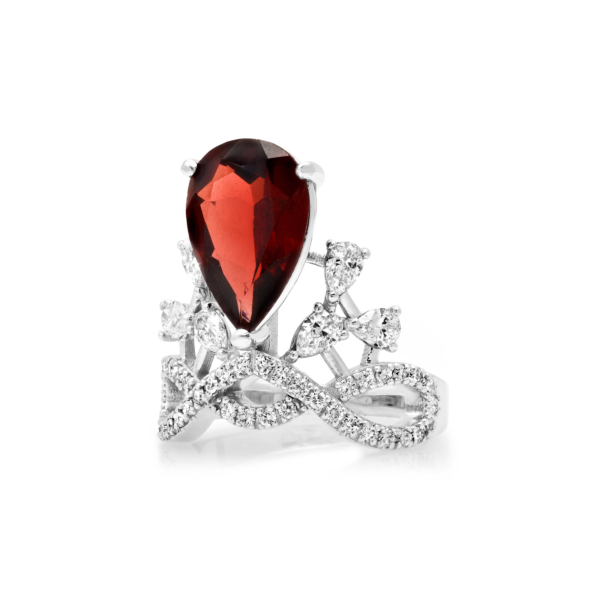 Garnet Statement Ring | Pear Shape with Diamonds Twisted Band