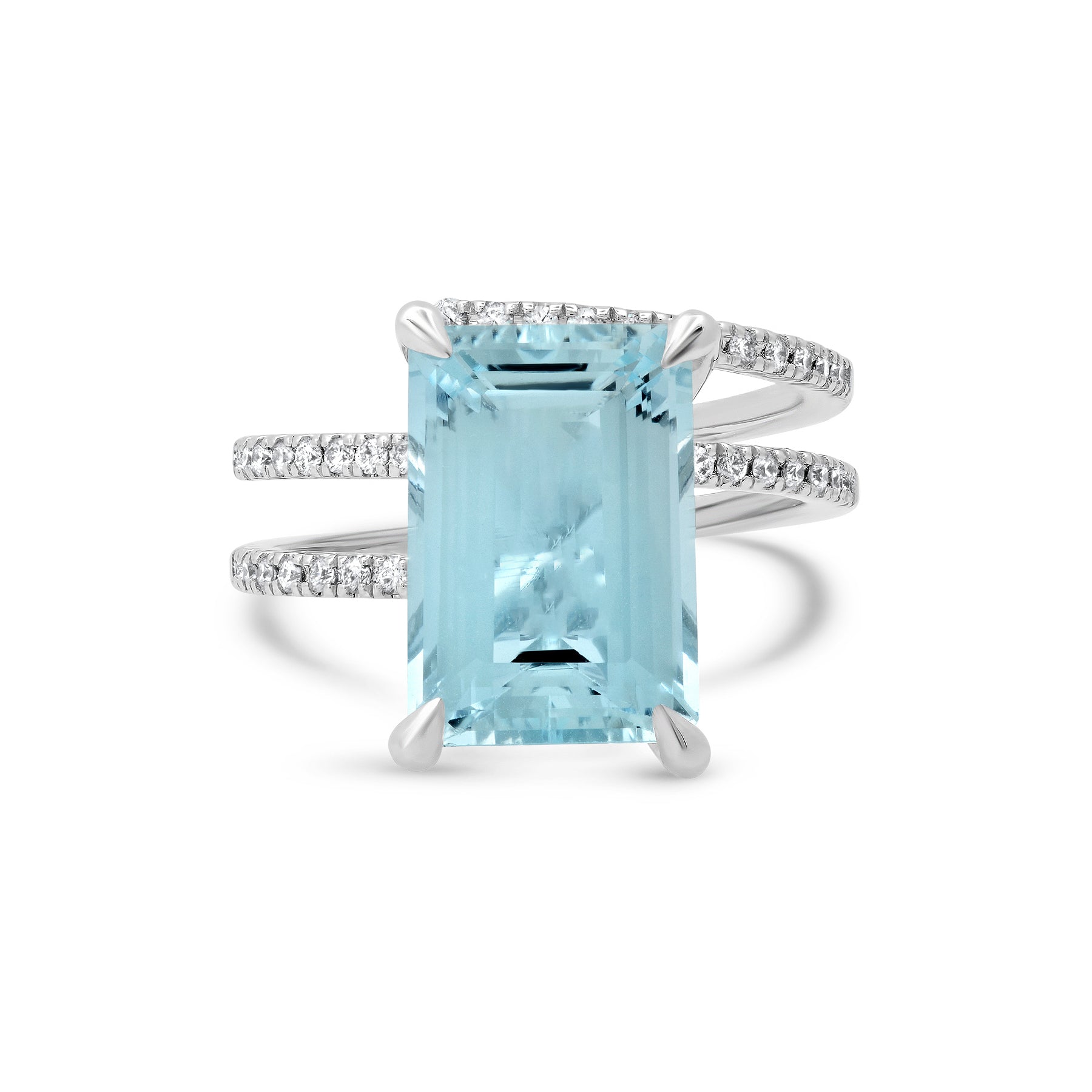 Aquamarine Birthstone Ring | 5ct Emerald Cut Diamond Spiral Band