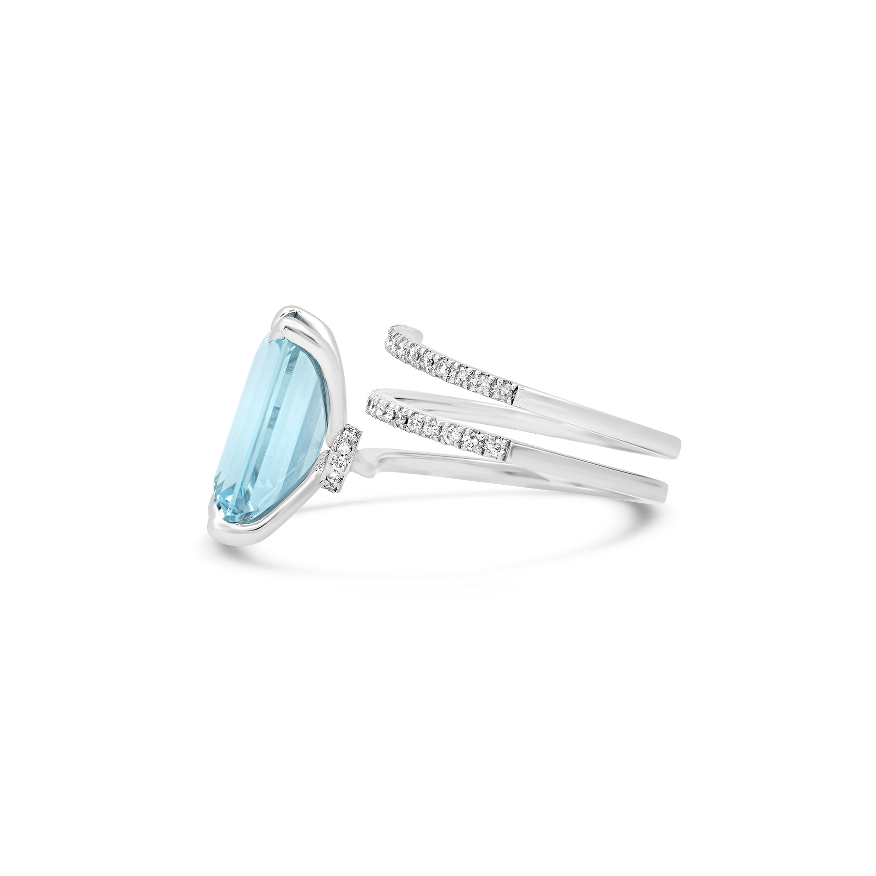 Aquamarine Birthstone Ring | 5ct Emerald Cut Diamond Spiral Band