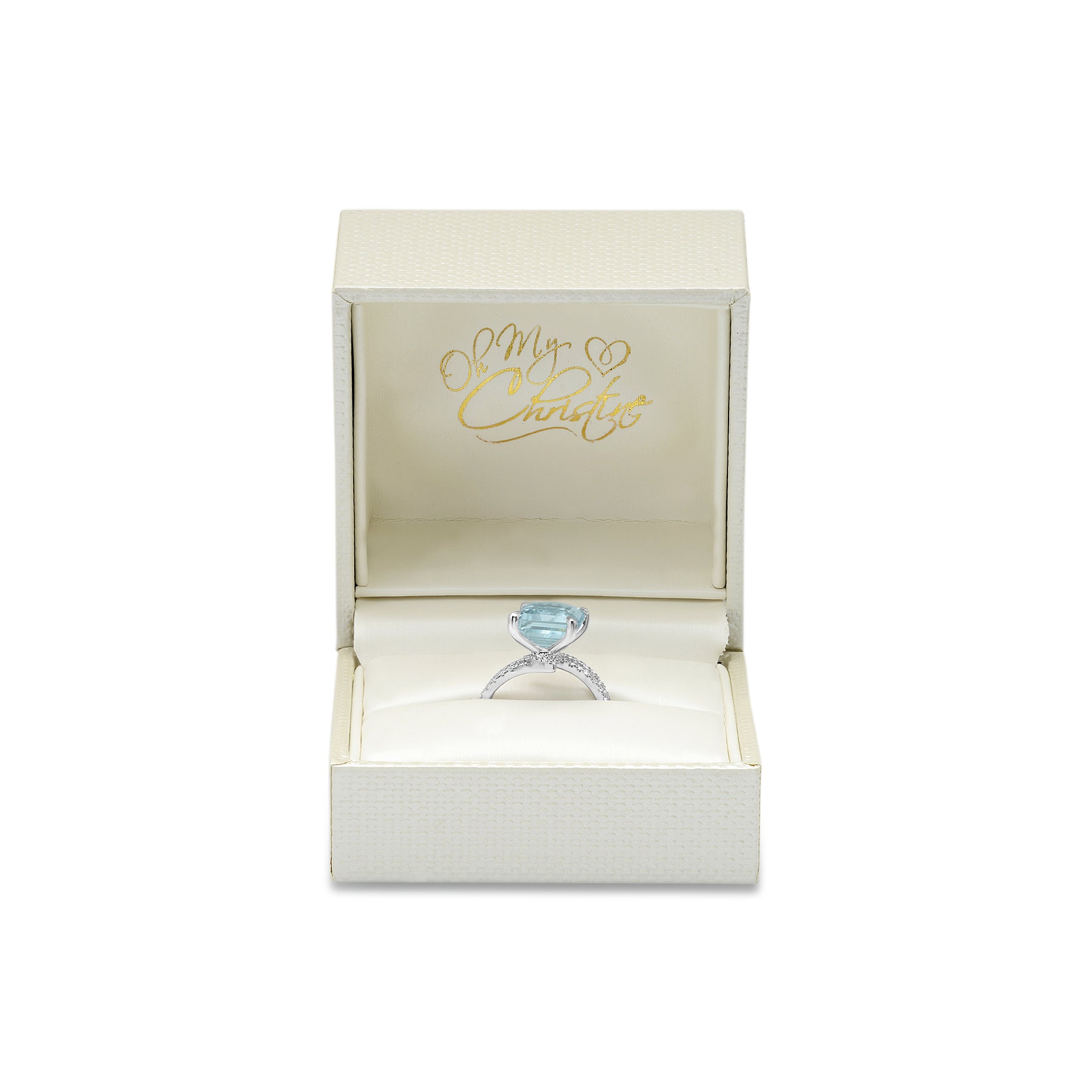 Aquamarine Birthstone Ring | 5ct Emerald Cut Diamond Spiral Band