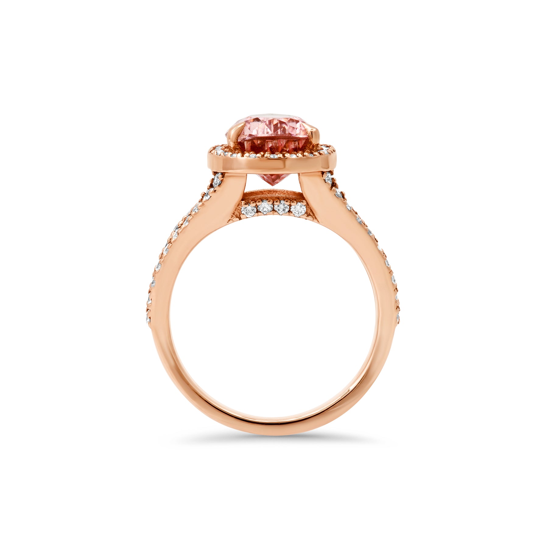 2.35 ct. Pink Tourmaline Diamond Split Shank Ring / Diamond Halo Ring / Deep Pink Tourmaline Ring with Diamonds / October BirthStone