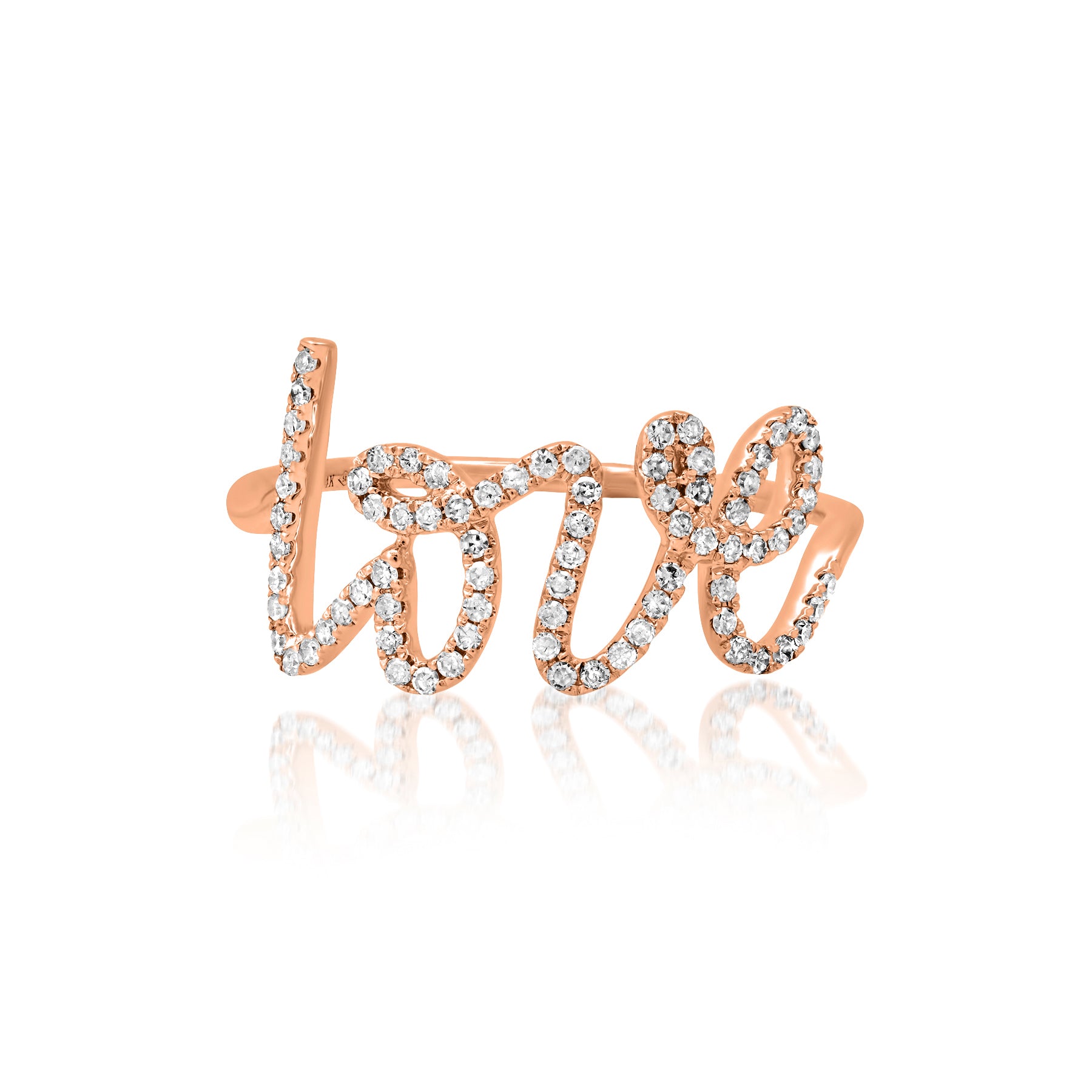 Diamond LOVE Ring – 14K Gold, Pave Setting