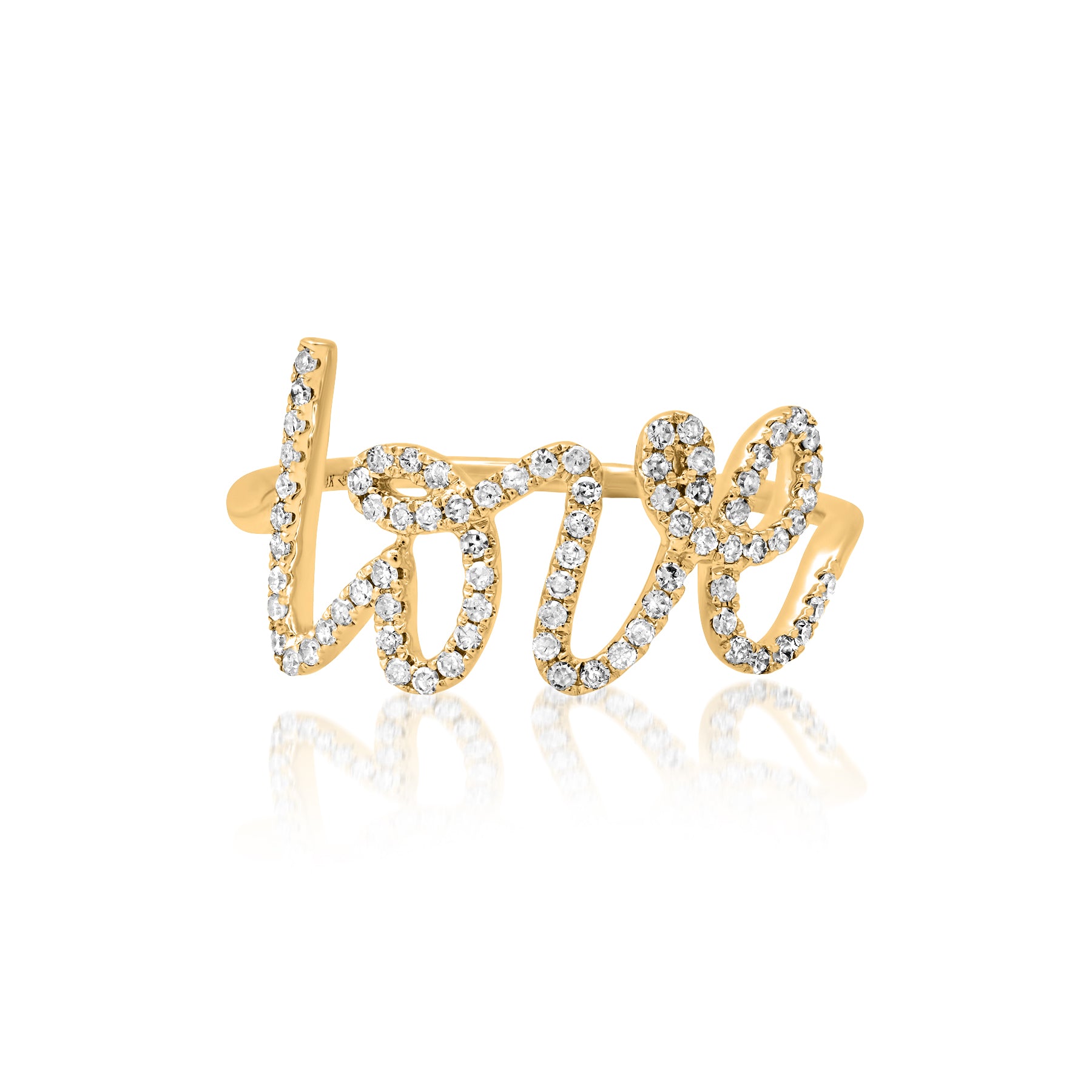 Diamond LOVE Ring – 14K Gold, Pave Setting