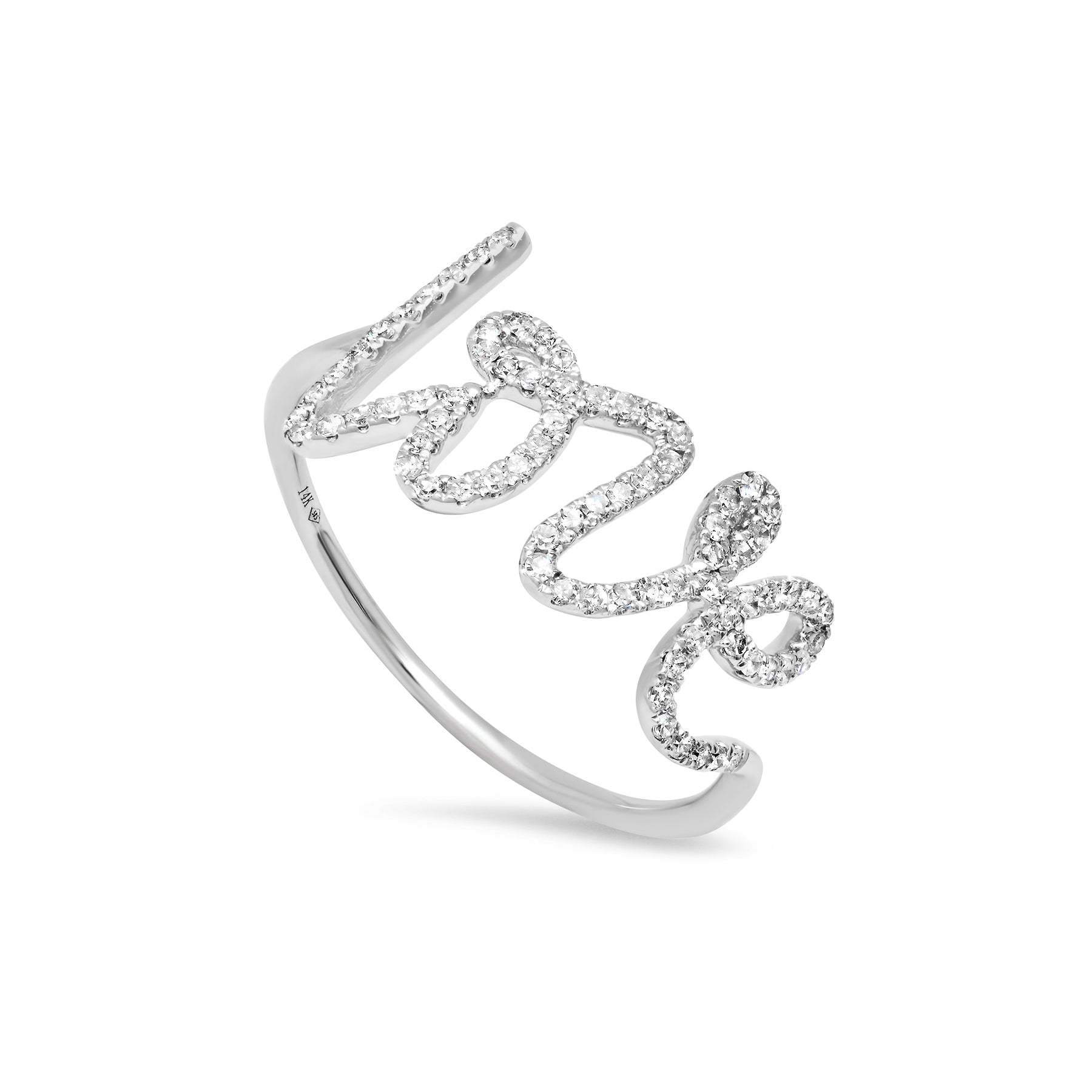Diamond LOVE Ring – 14K Gold, Pave Setting