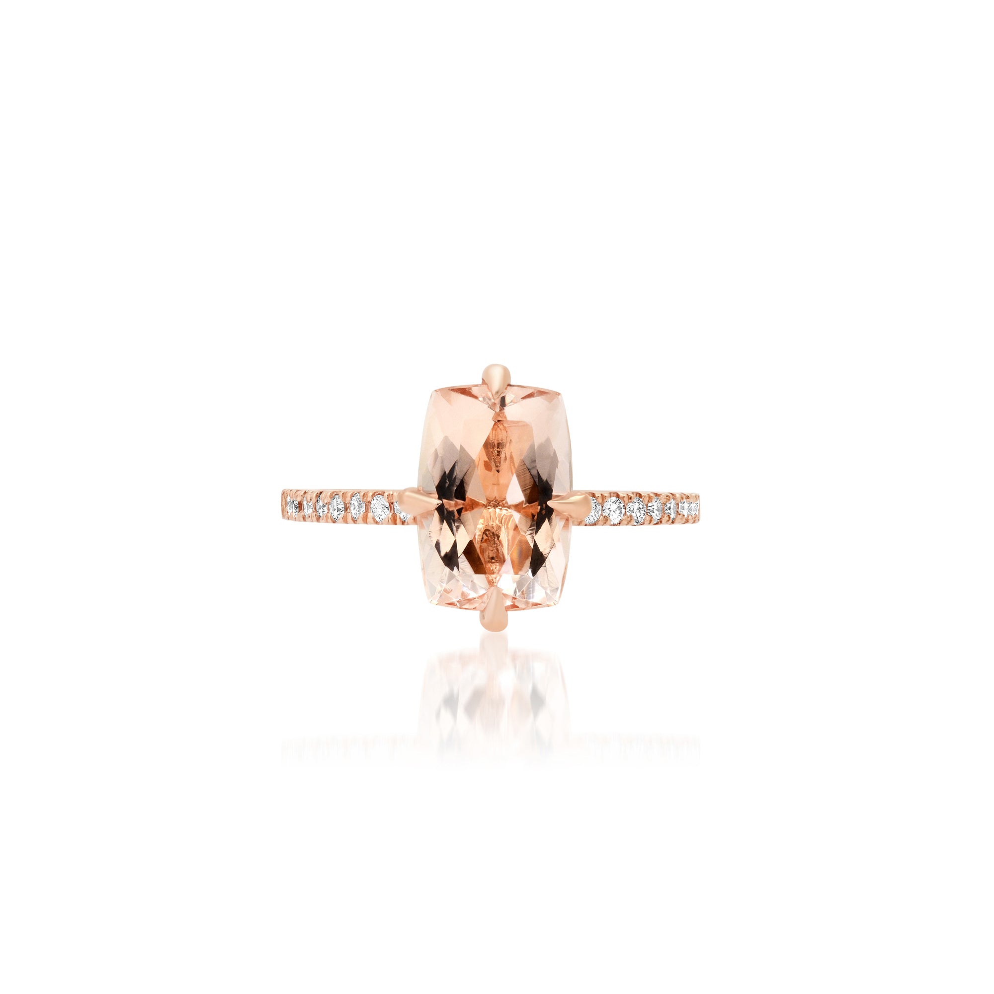 Diamond Hidden Halo Elongated Cushion Morganite Ring