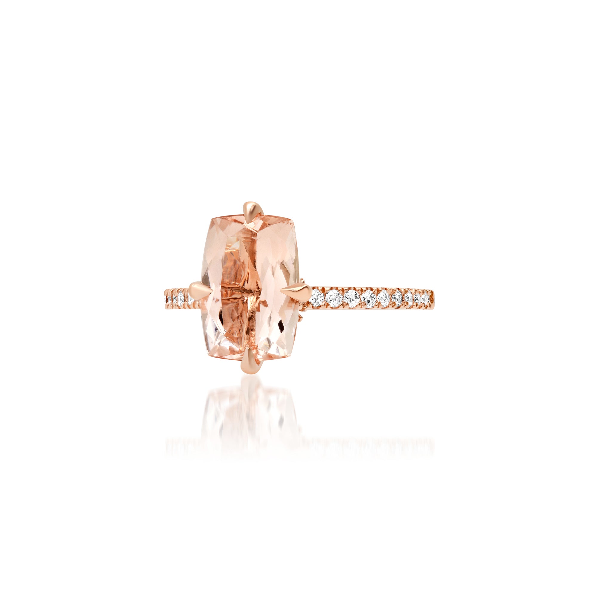Diamond Hidden Halo Elongated Cushion Morganite Ring
