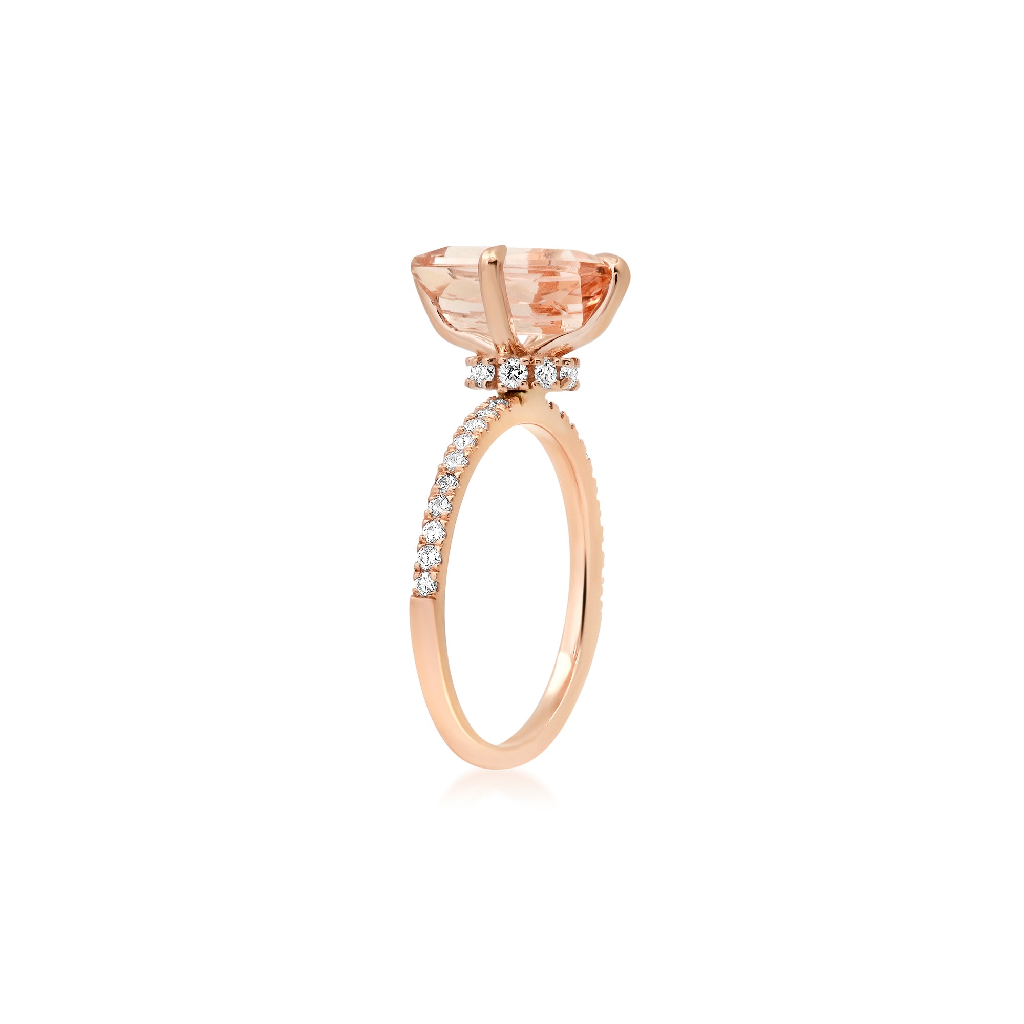 Diamond Hidden Halo Elongated Cushion Morganite Ring