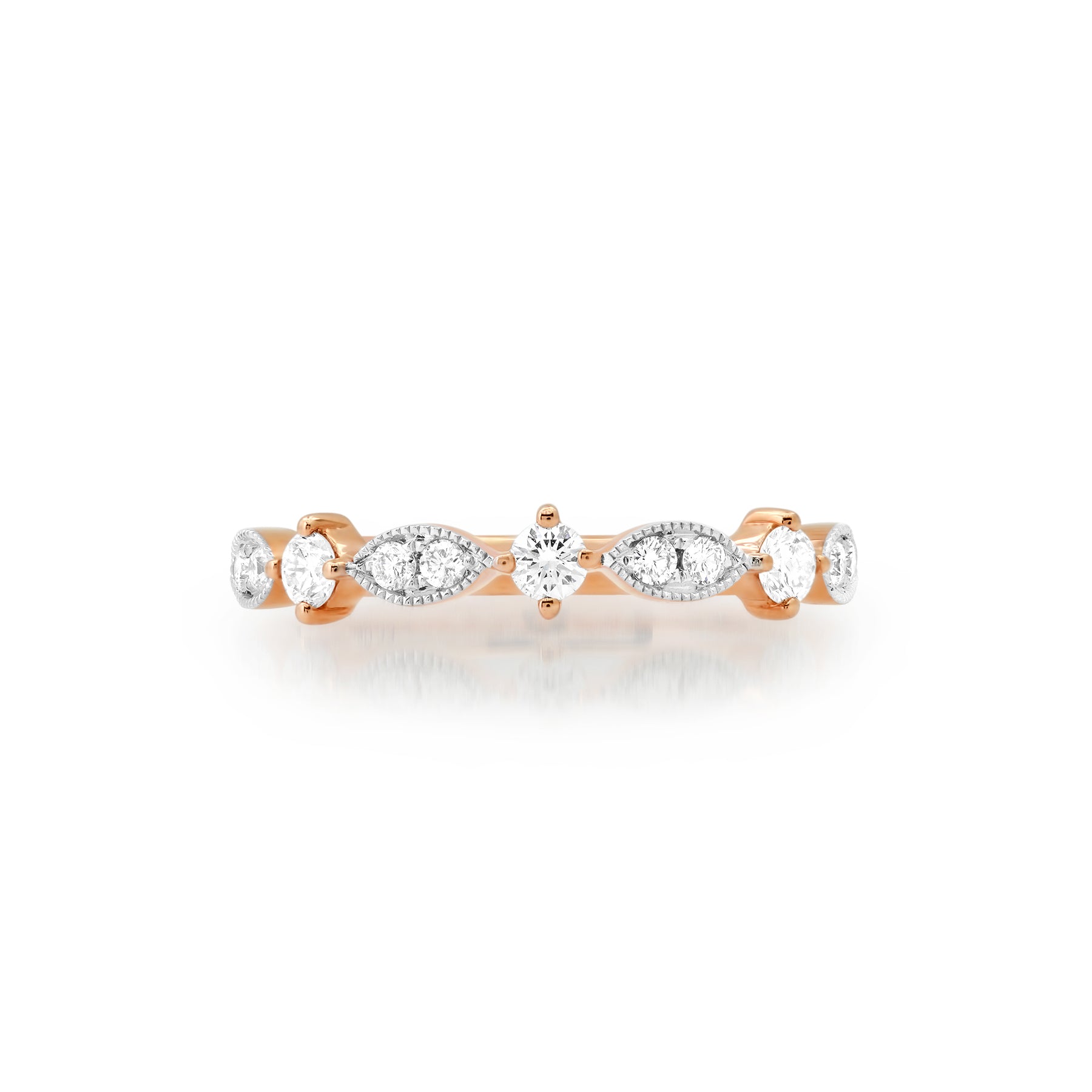 Mixed Shape Round Diamond Wedding Band – 18K Rose & White Gold