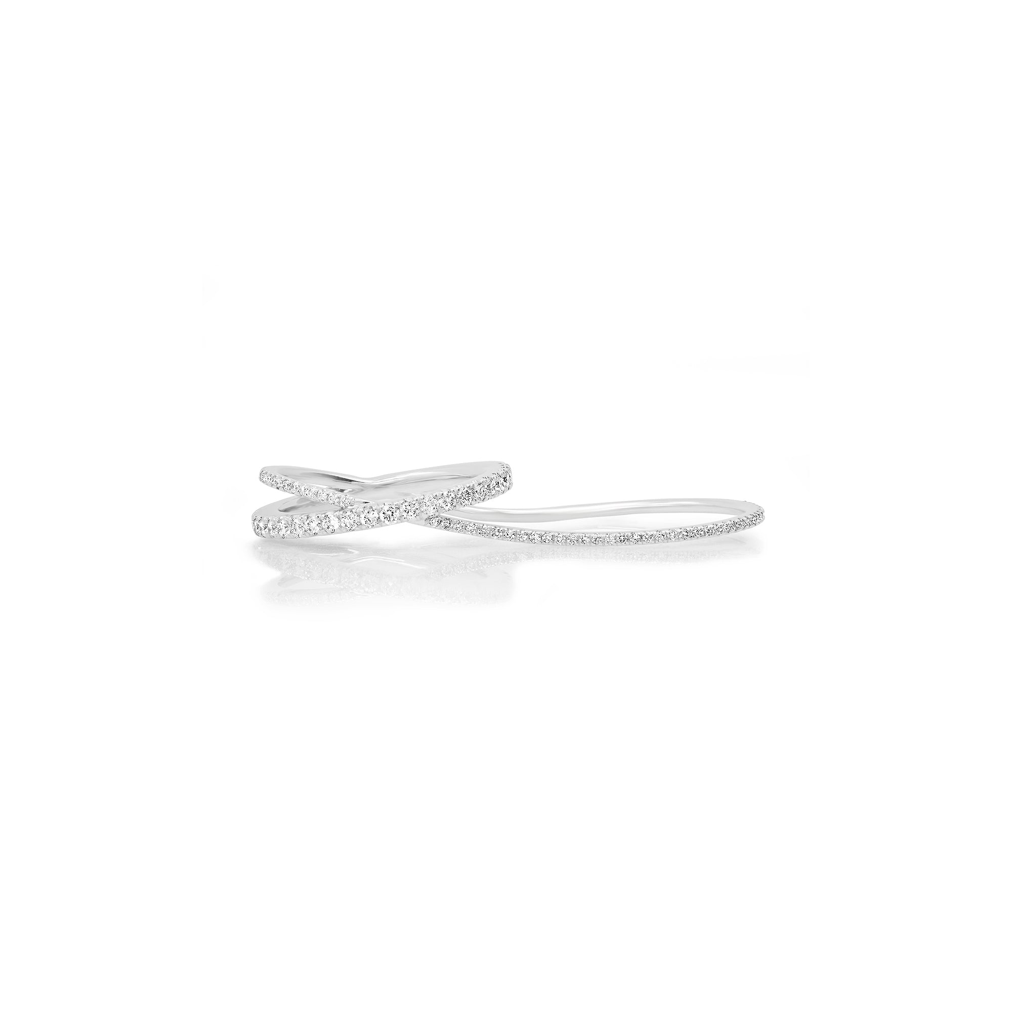 Diamond Pavé Two Finger Ring in 14K White Gold – Front View