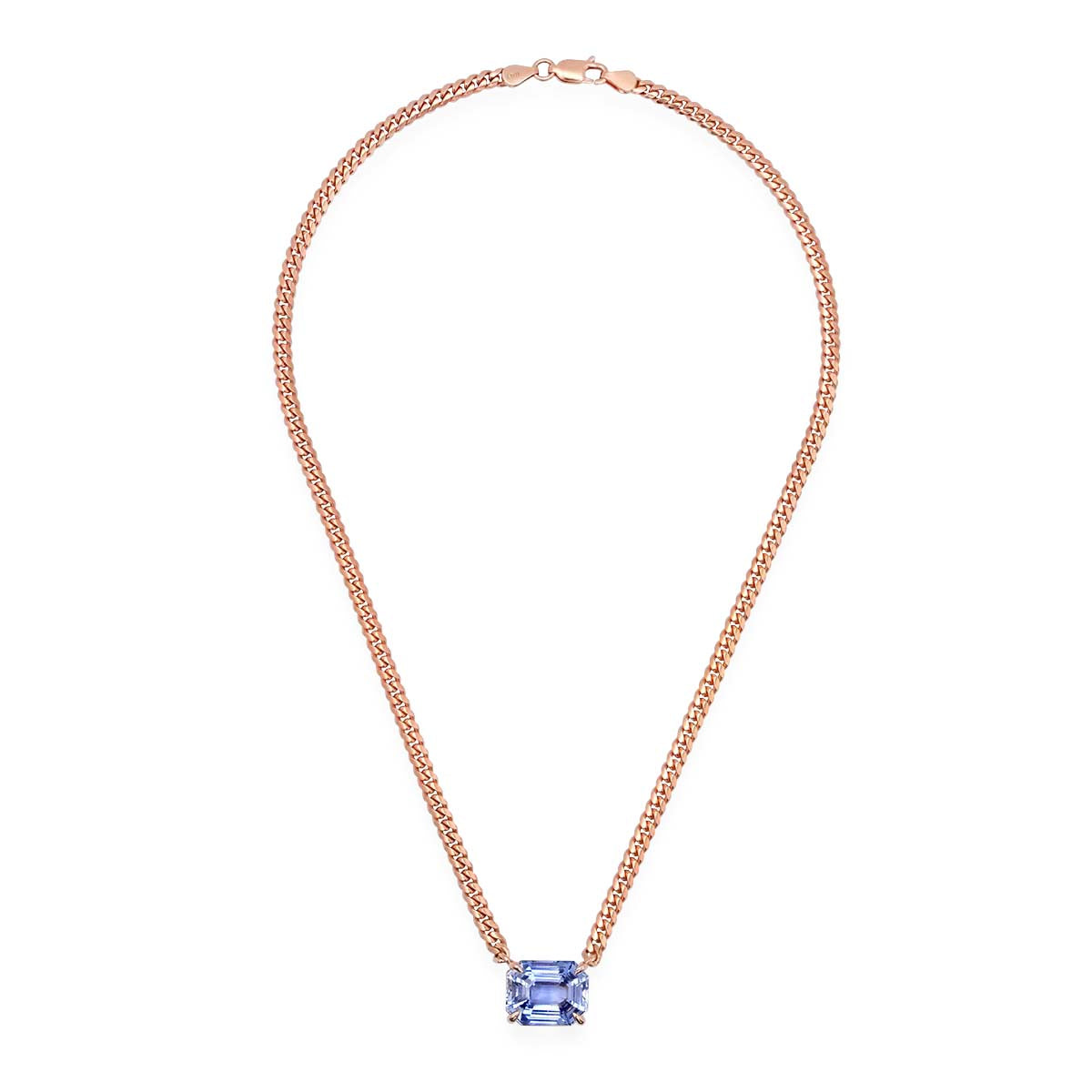 Blue Sapphire Cuban Chain Necklace – 3mm 14K Gold